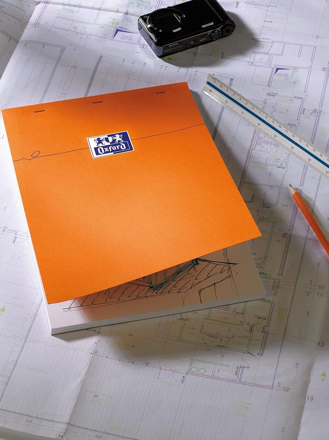 OXFORD Blocs-Notes A4 Petits Carreaux 5mm 80 Feuilles Orange Lot de 2