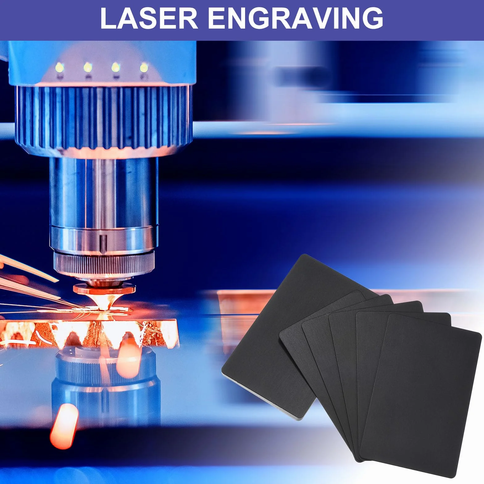 PATIKIL Cartes de Visite Métal Anodisé Aluminium 0,8 mm Épais 3,4x2,1 pouce Laser Gravure Imprimable Noir