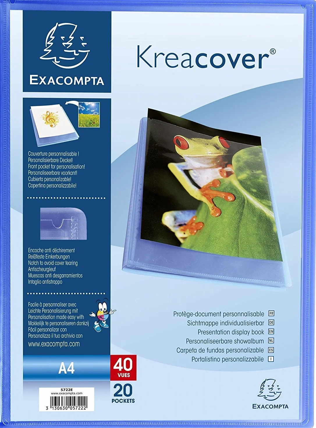 Exacompta Kreacover Chromaline 5722E Protège-documents A4 24x32 cm 40 vues 20 pochettes bleu