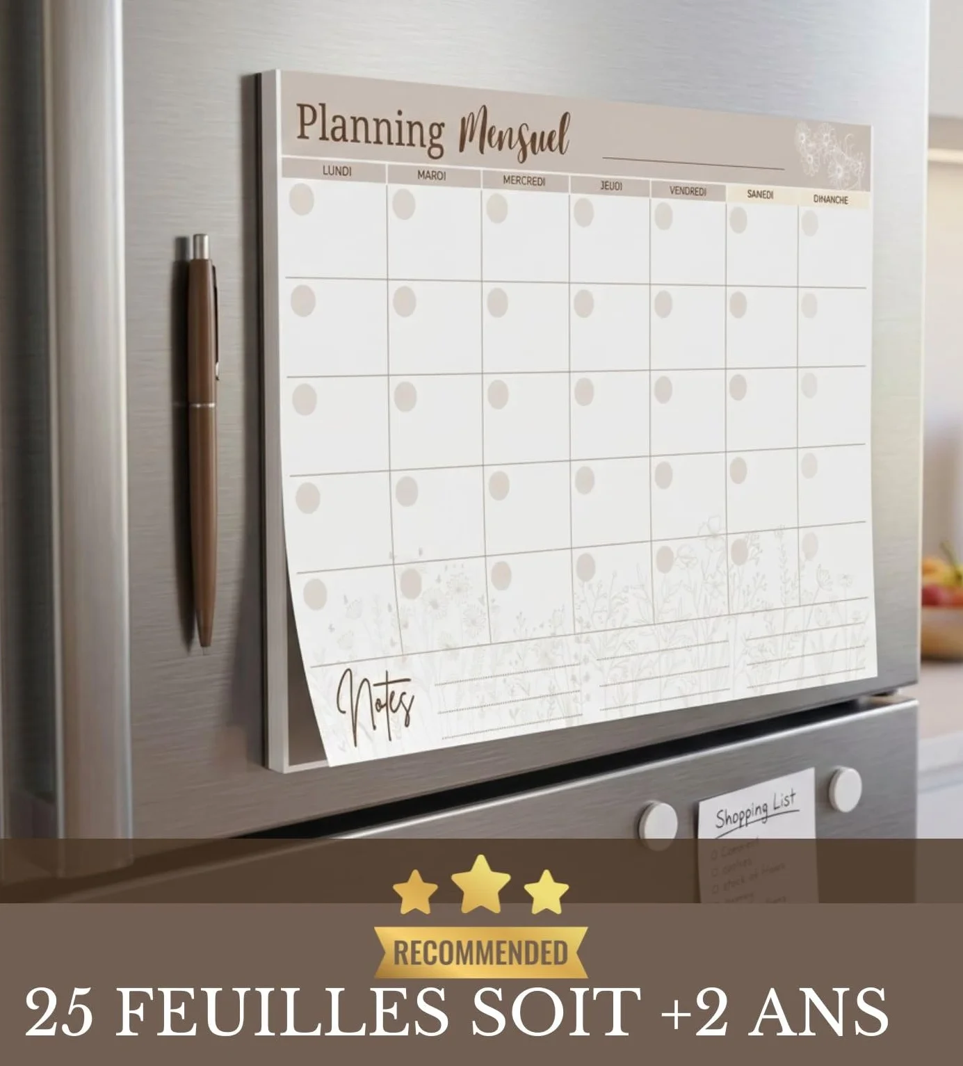 Planning Mensuel Magnétique Papier 25 Feuilles Sans Date Organisation Frigo Agenda Familial Fabriqué en France