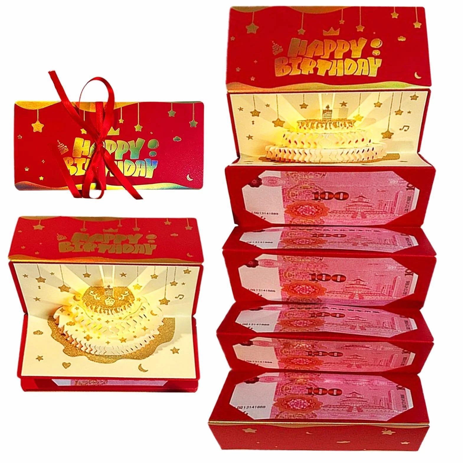 Enveloppe d'argent pour anniversaire - Boîte à cartes amusante 6 emplacements avec lumière et musique, Porte-Billets d'Anniversaire