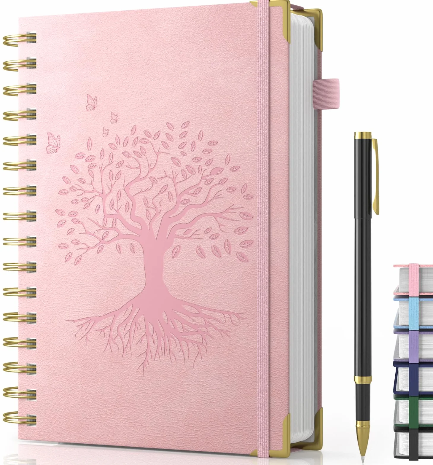 Carnet A5 à spirale couverture rigide avec stylo, papier 100 g/m², 14,5 x 21 cm - Rose