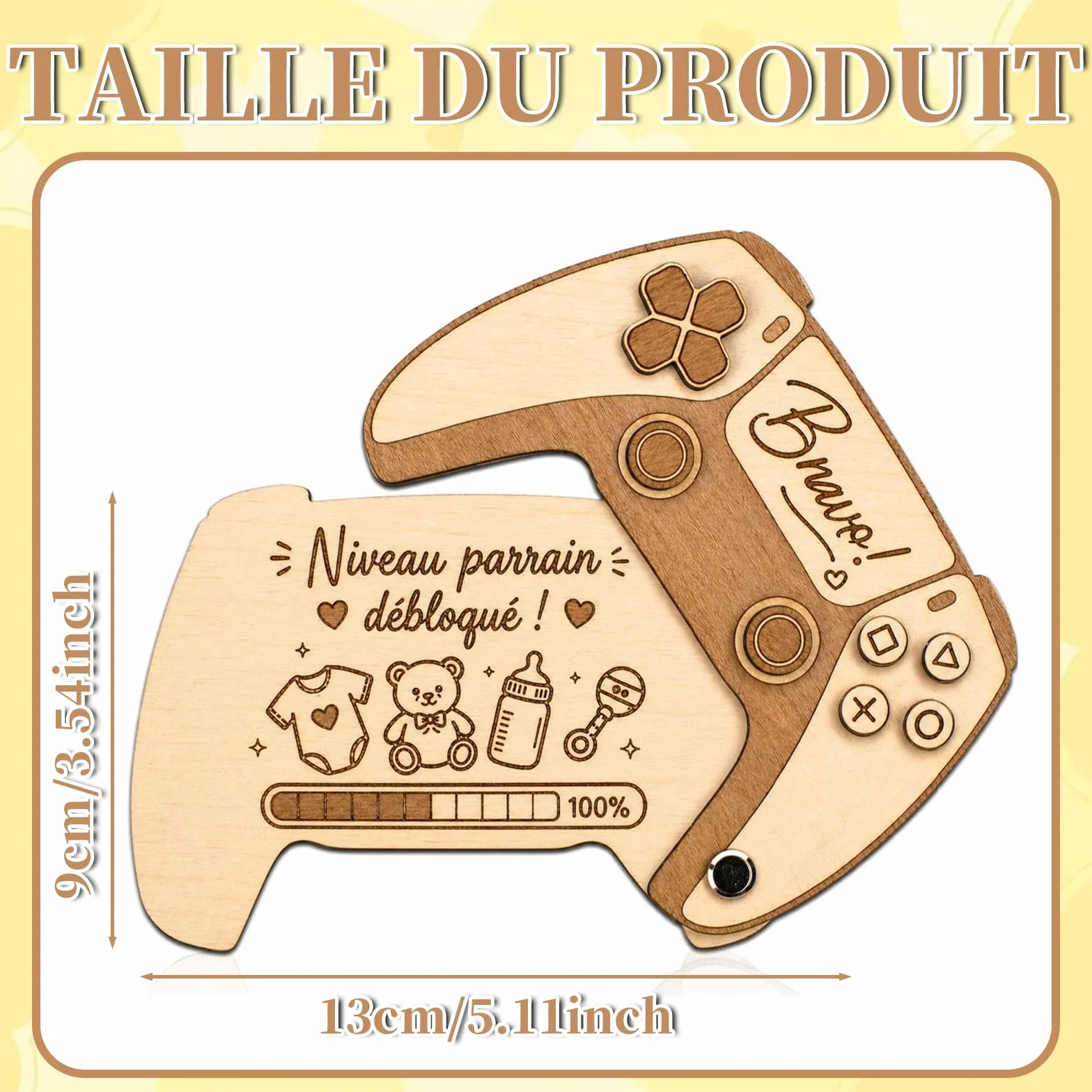 Carte Puzzle En Bois Annonce Parrain - Idée Annonce Grossesse Originale Manette Gamer - Kit Veux Tu Etre Mon Parrain - Cadeau Futur Parrainage Fait Main