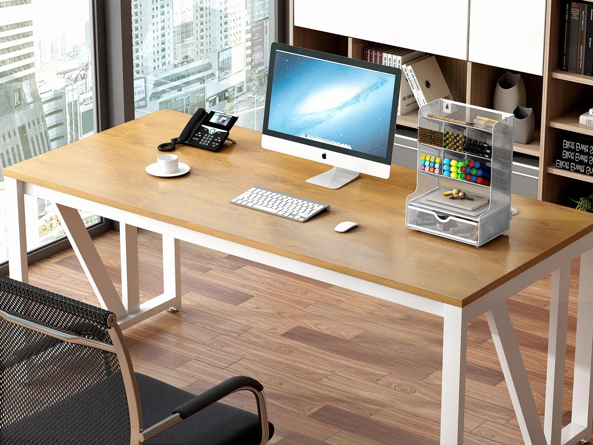 EasyPAG Organisateur de Bureau Métal 9 Compartiments avec Tiroir Blanc