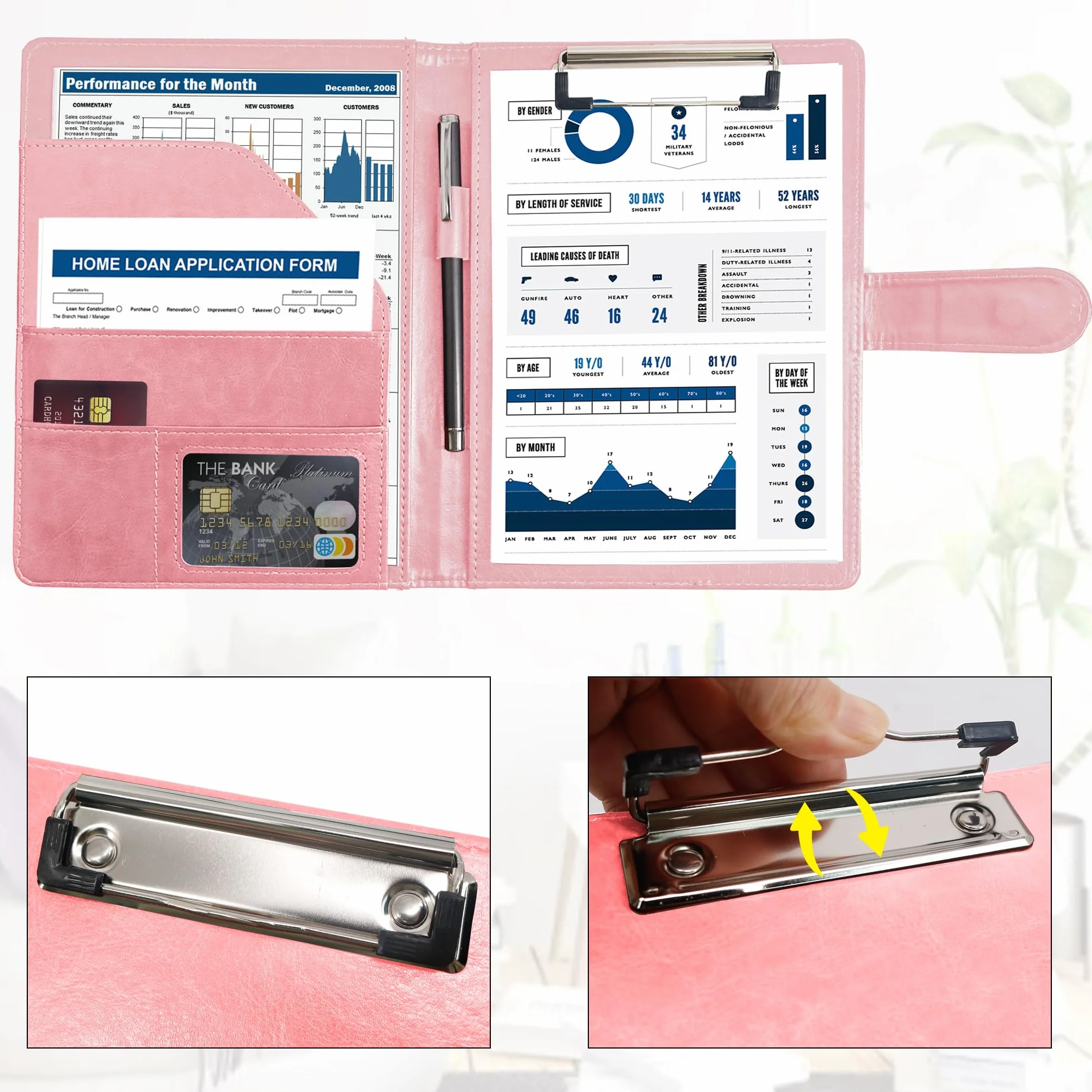 Portfolio A5 Porte Document Mallette Organiseur de Conférence Rose