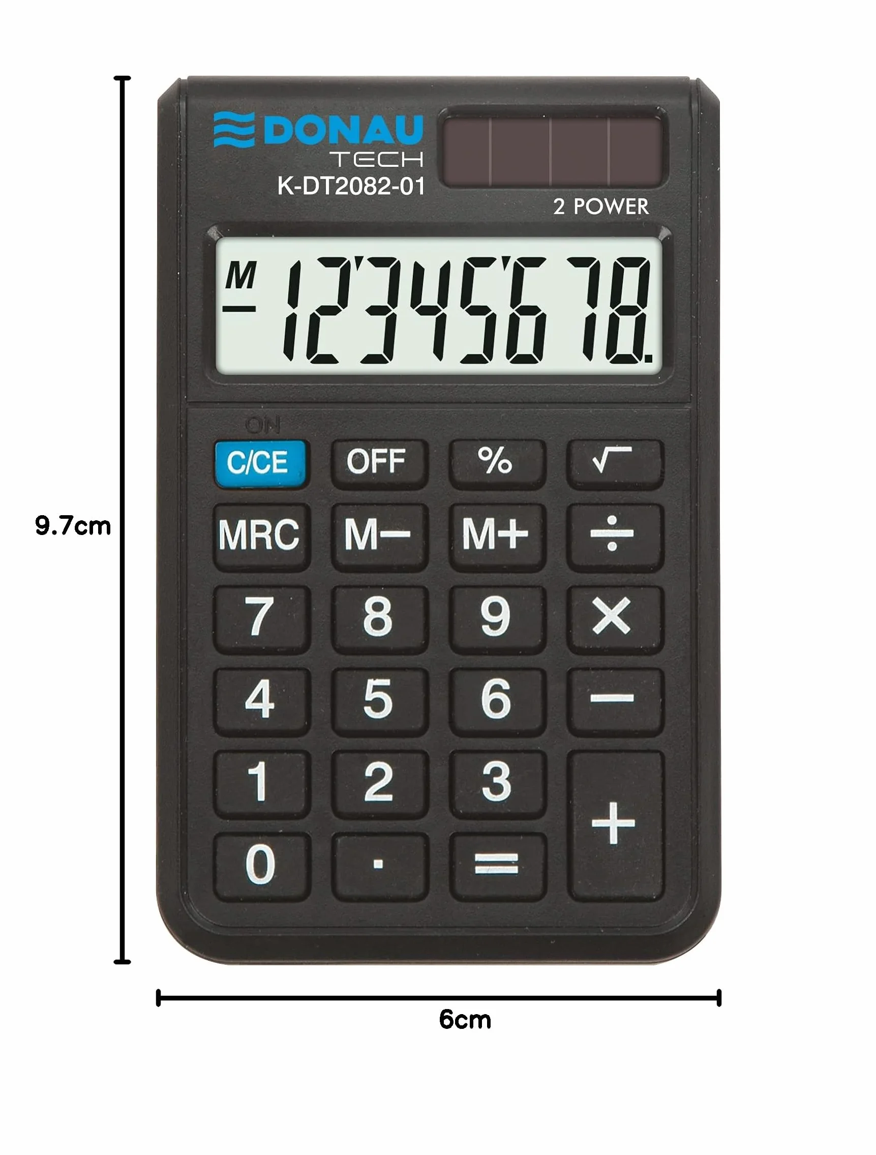 Calculatrice de Poche DONAU Tech K-DT2082-01 8 Chiffres Double Alimentation Design Compact Noir 97x60x11mm