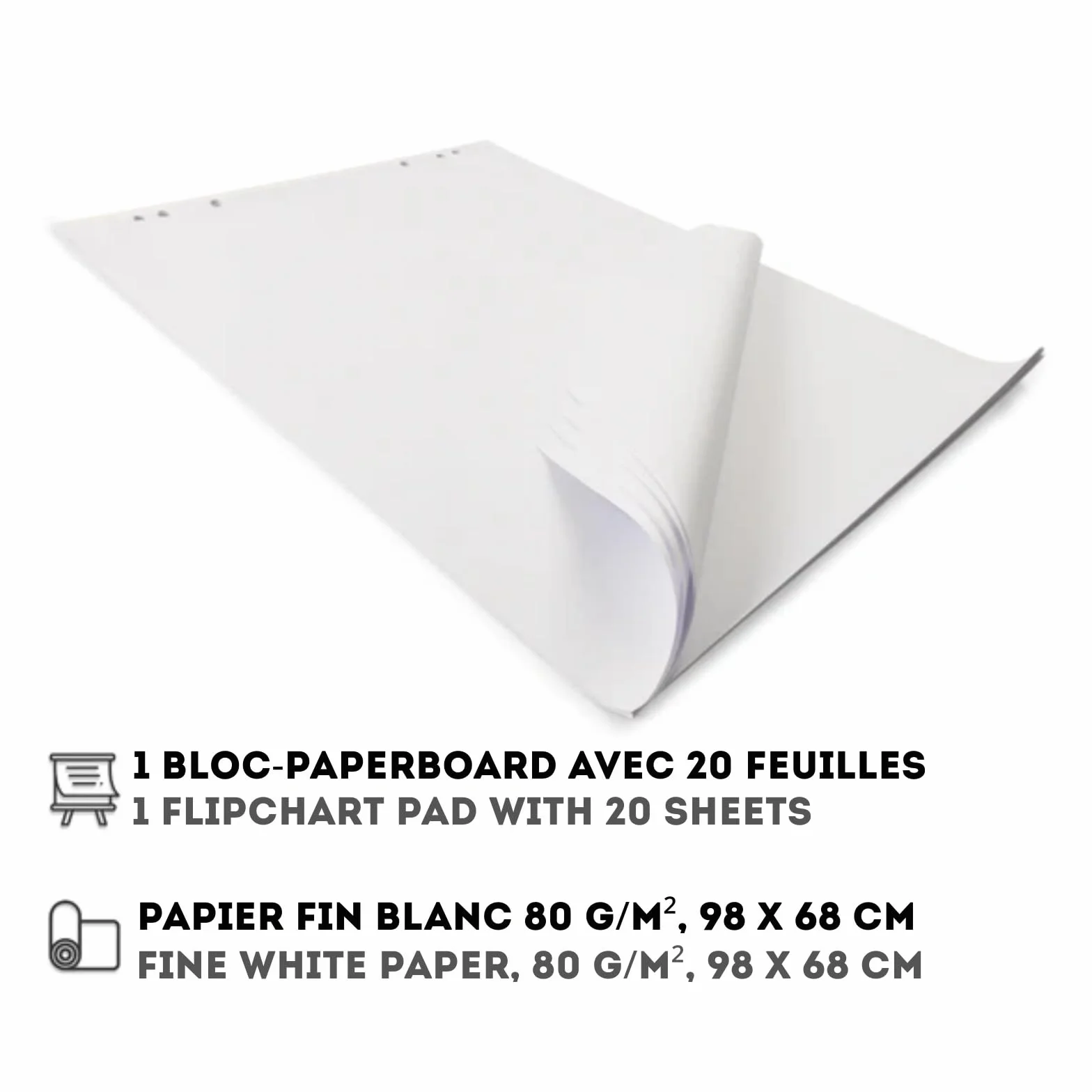 KARAT Ensemble d'accessoires pour chevalet de présentation - 20 Feuilles de Papier Vierge Fin Blanc 98 x 68 cm, 80 g/m², 4 marqueurs, 5 aimants