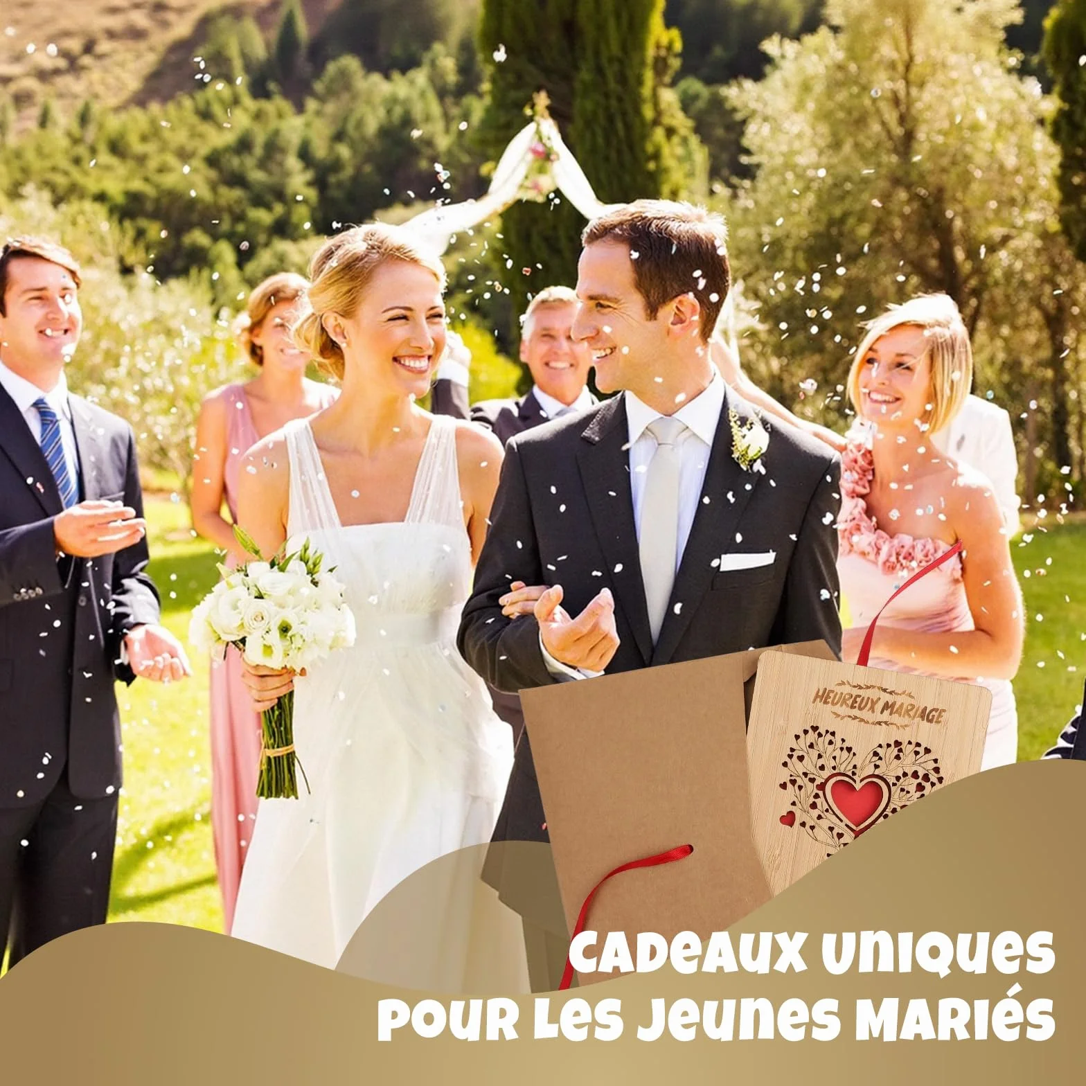 Carte Mariage en Bois avec Enveloppe 10x15 cm Cœur Cadeau Mariage Félicitation