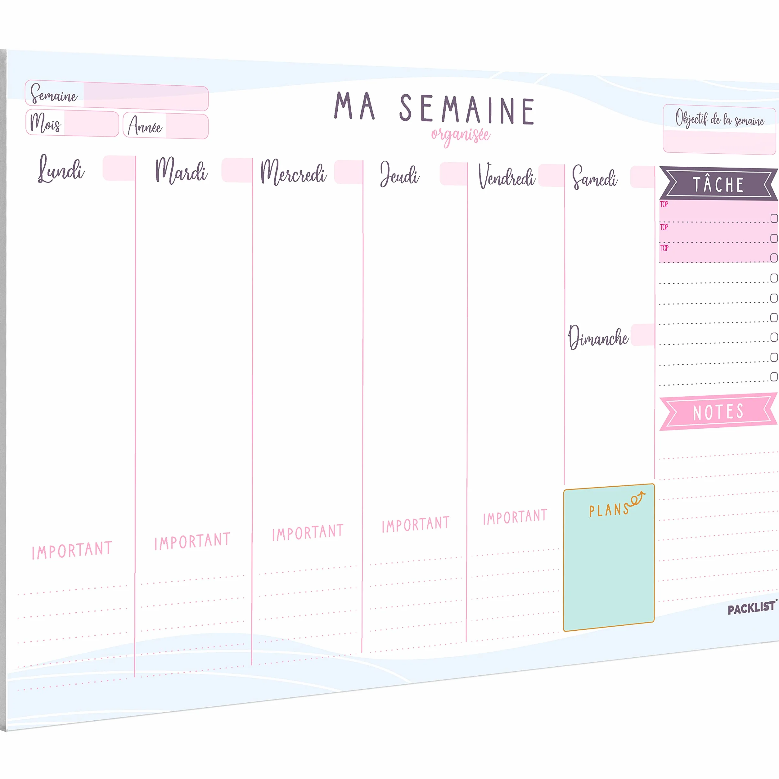 Planning Semaine A4 Planificateur Hebdomadaire Agenda Semainier Français Weekly Planner Bloc Notes To Do List