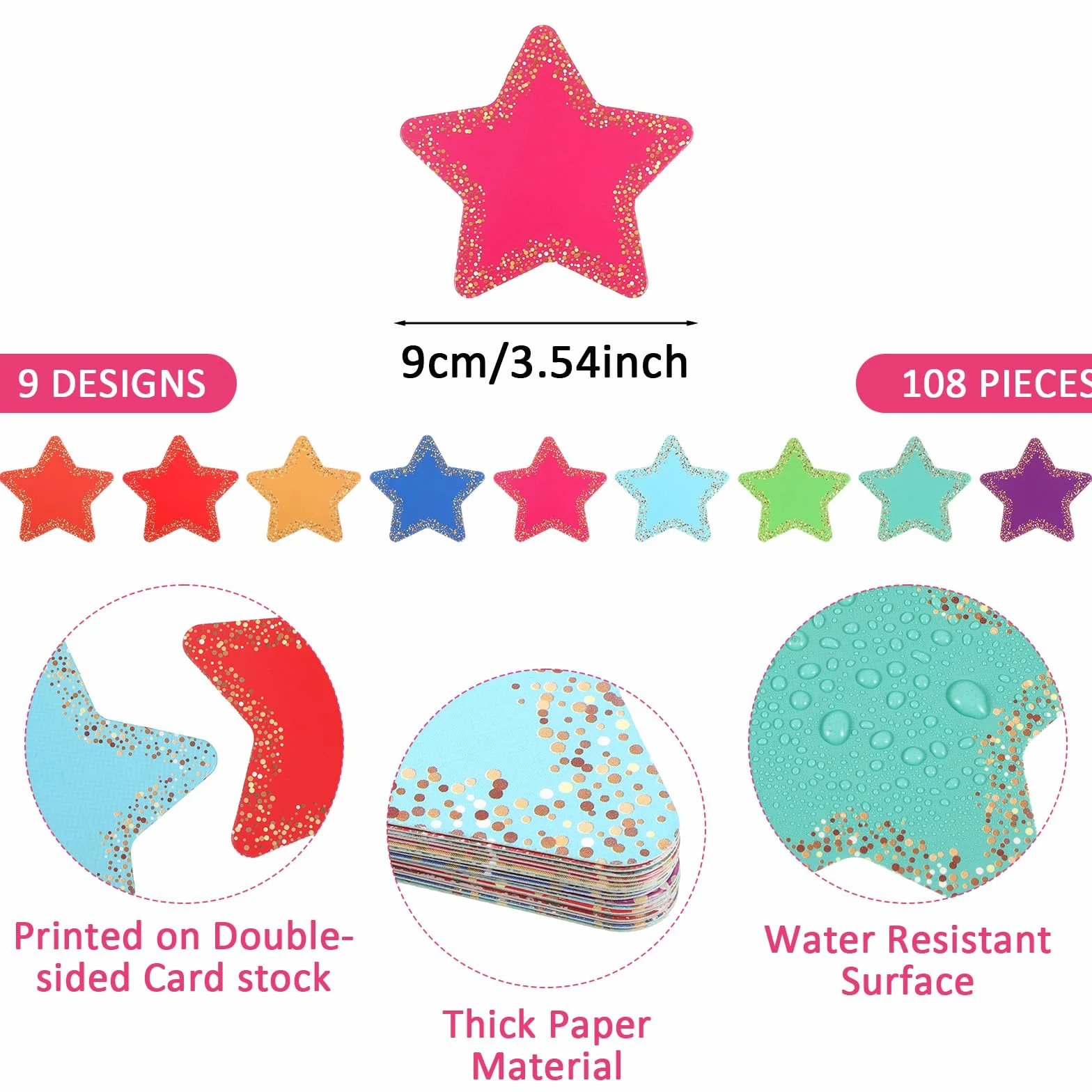 Étoiles découpées en papier 8,9 cm pour décoration tableau d'affichage, lot de 108