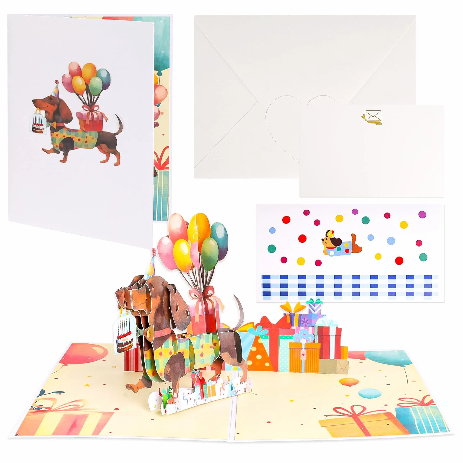 Carte d'Anniversaire 3D Pop-up pour Chien avec Enveloppe, Carte Interactive Drôle