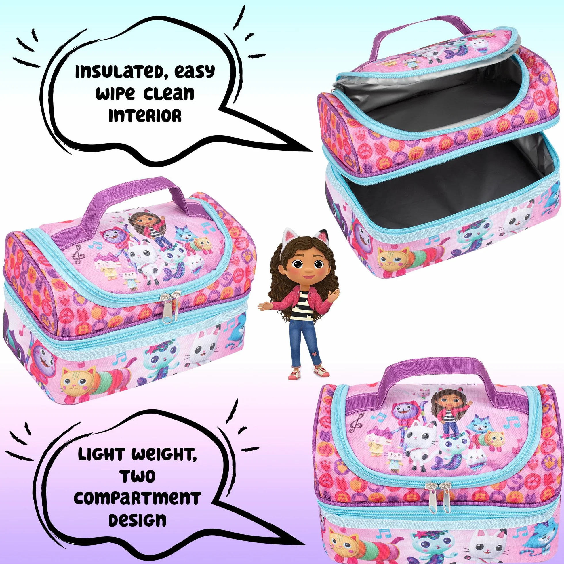 Gabby's Dollhouse Sac à déjeuner enfant isotherme grande capacité rose