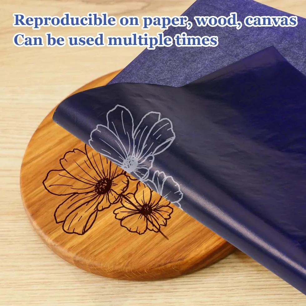 Papier Carbone A4 50 Feuilles 21 x 29,7 cm Réutilisable Transfert pour Toile Bois