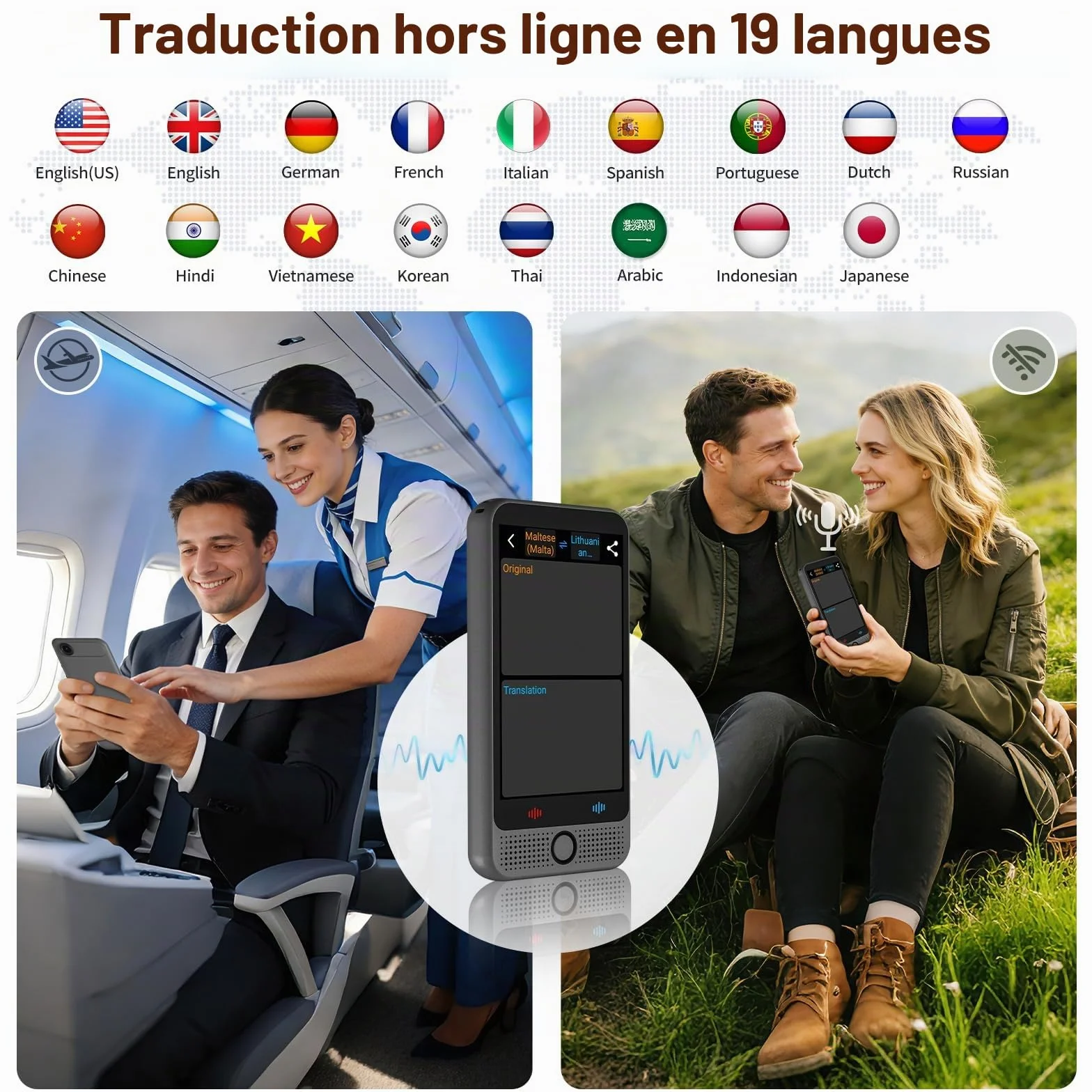 Traducteur Vocal Instantané Sans Connexion 142 Langues AI Translator Batterie 2000 mAh Gris