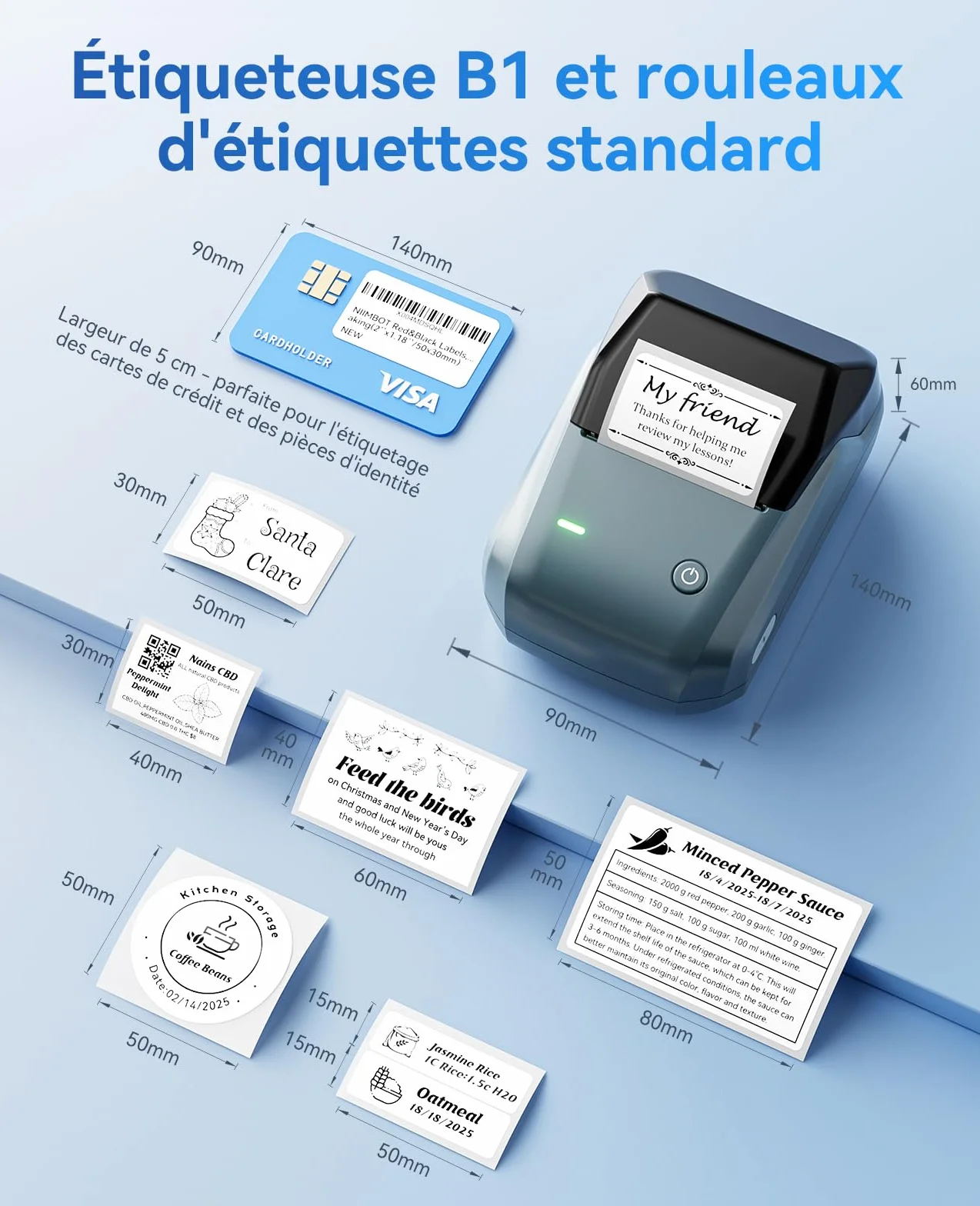 NIIMBOT B1 Étiqueteuse Portable Identification Automatique Grand Étiquettes Autocollantes 50x30mm
