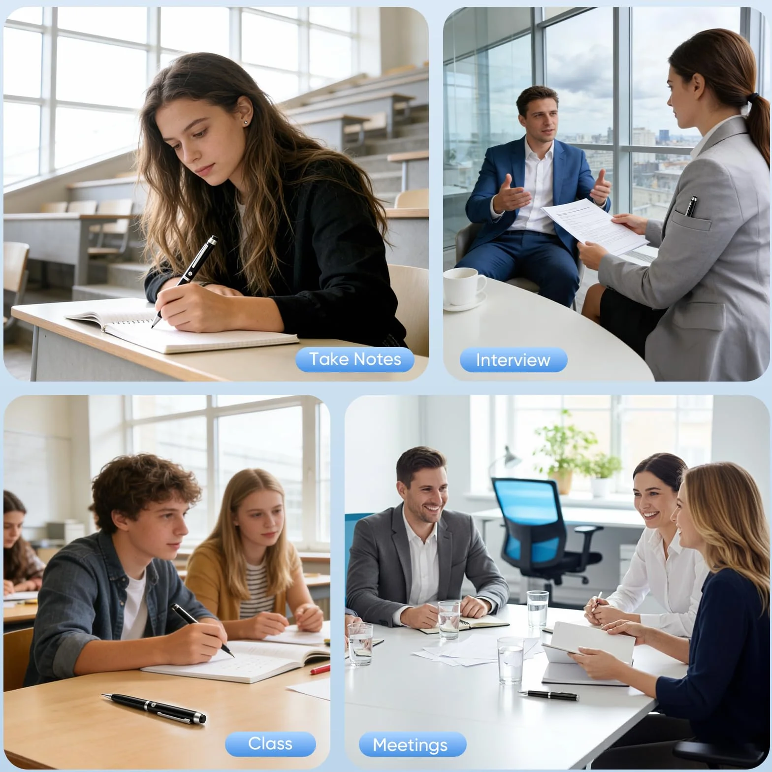 Stylo Enregistreur Vocal IA 64 Go Transcription Traduction Temps Réel Dictaphone APP Cloud Illimité Micro 360° Réduction Bruit Autonomie 10h