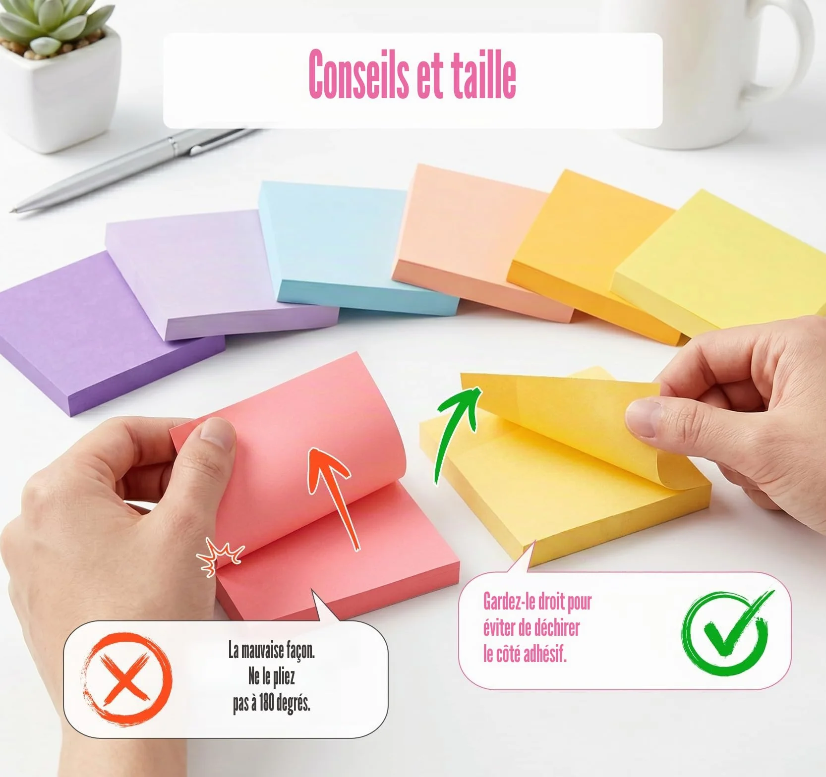 Agoer 1000 Feuillets Notes Sticky Notes 10 Couleurs Vives 76 x 76 mm Super Sticky Notes Autocollantes