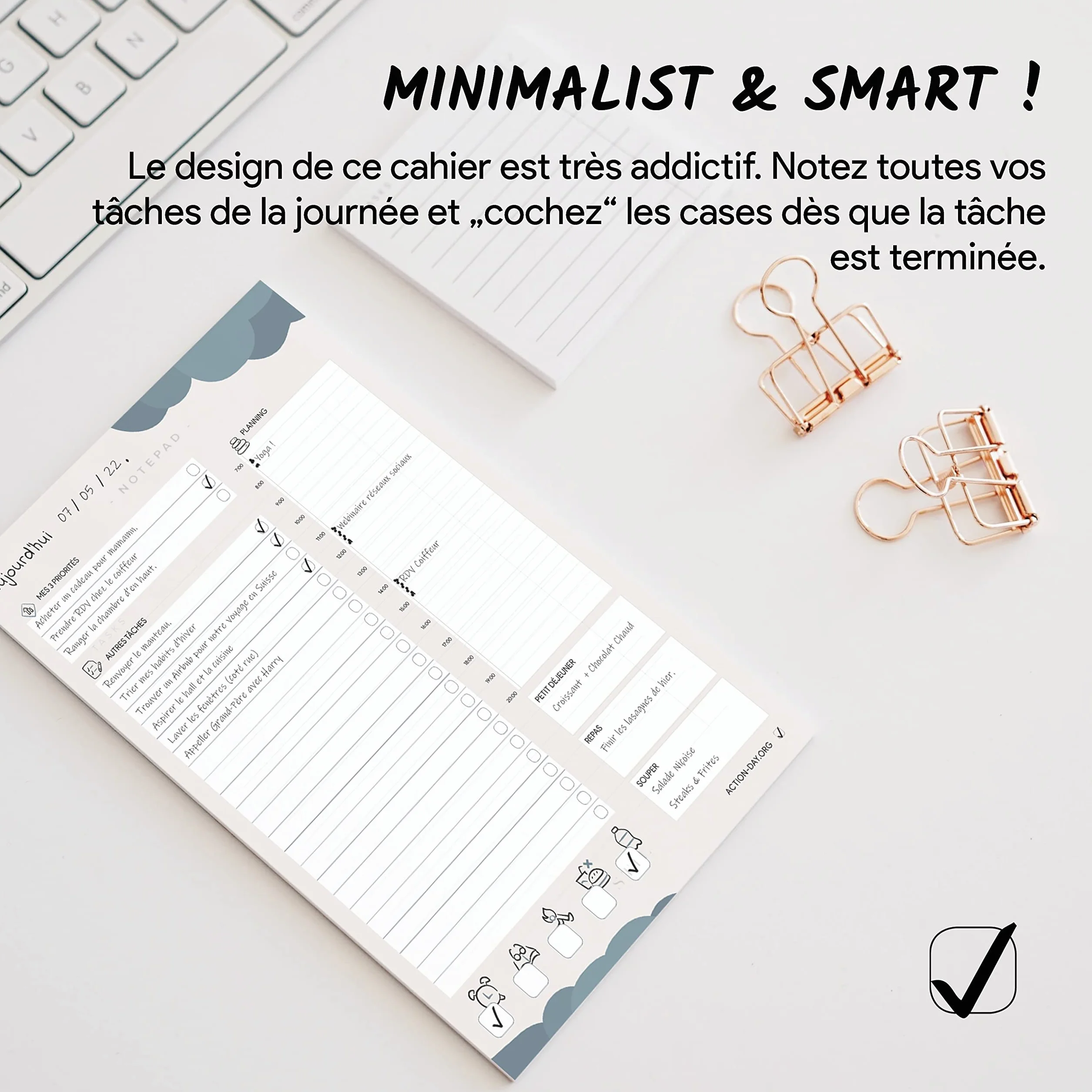 Action Day Organiser TO DO LIST Bloc-notes A5 Gestion des tâches Productivité