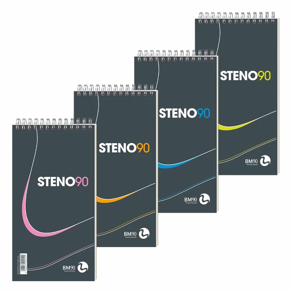 Bloc spiralé Steno 90 13 cm x 22,5 cm Papier 90 g/m² Lot de 5 pièces Couleurs assorties