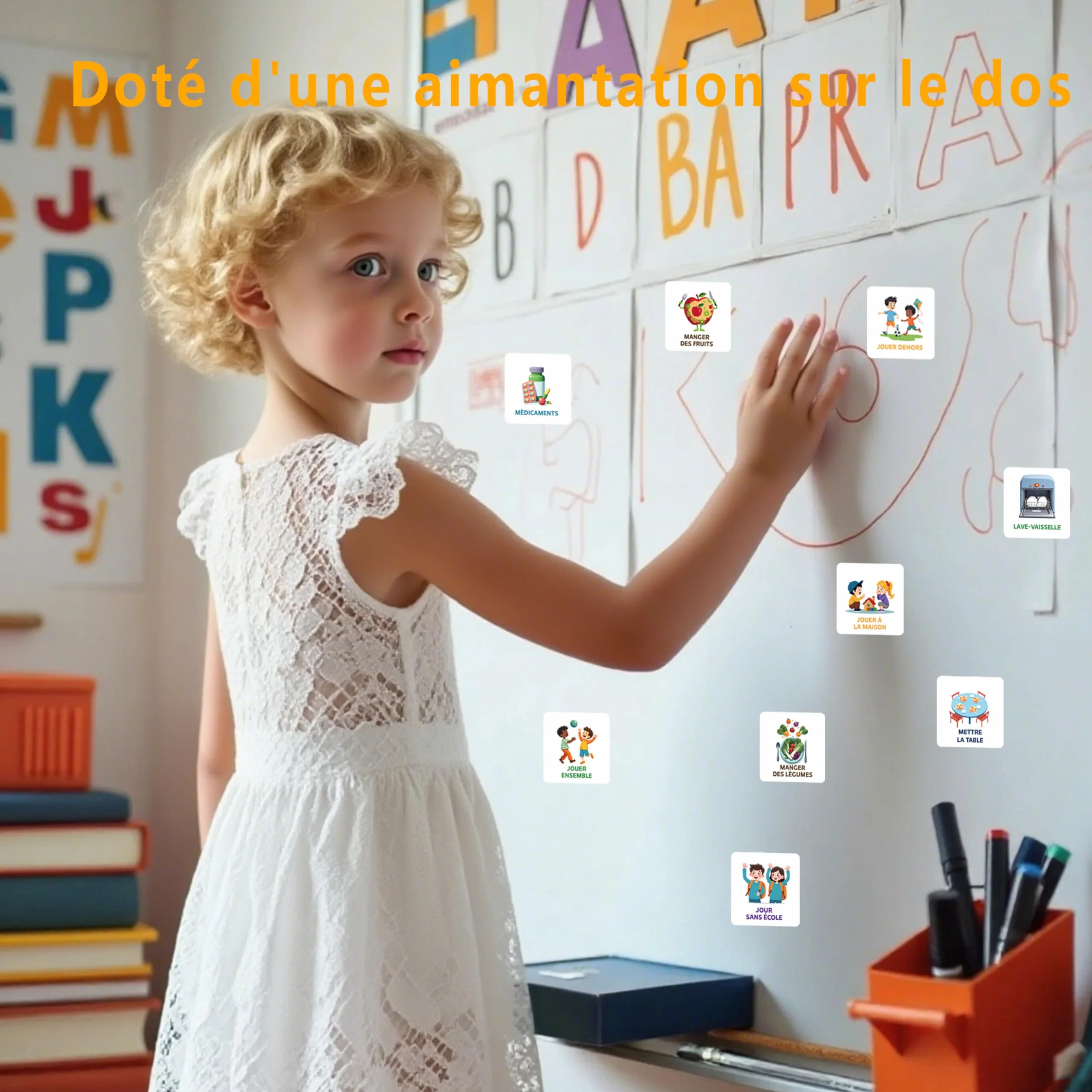 Agenda hebdomadaire magnétique 50 pièces pour enfants autisme - Calendrier éducatif avec pictogrammes