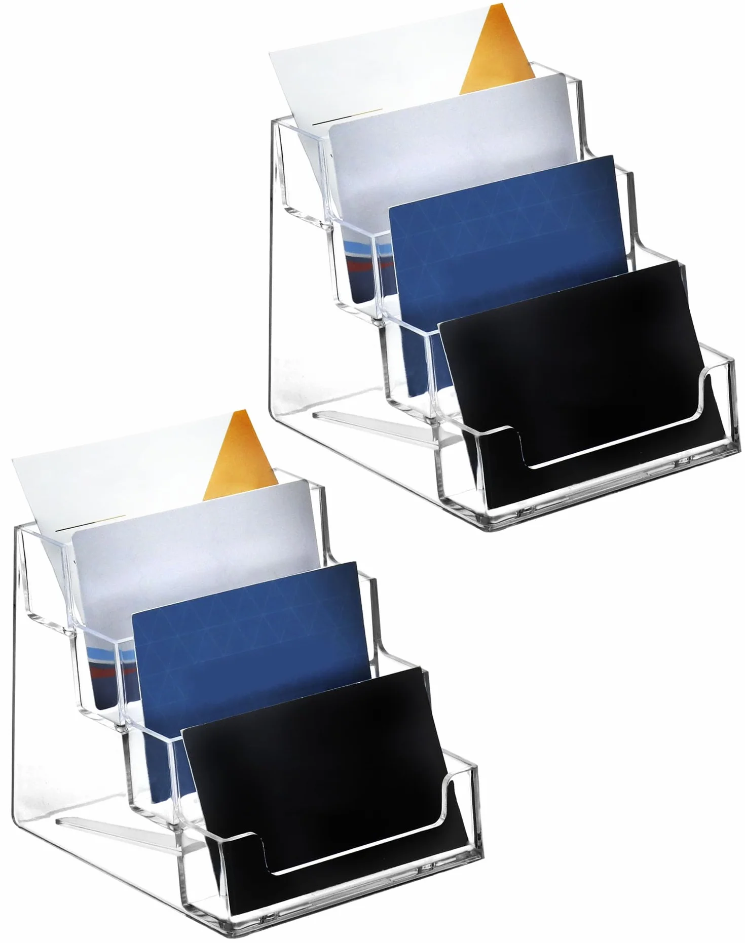 QWORK® 2 Pièces Porte-cartes de Visite en Acrylique 4 Compartiments Support Transparent Bureau