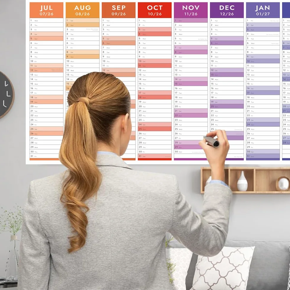 Planning mural 2026-2027 britannique extra long 119,4 x 41,9 cm juillet 2026 à juin 2027 calendrier mural UK grand