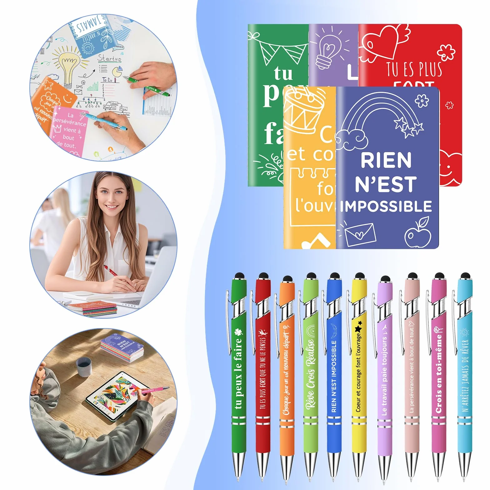 Carnets de notes motivants 10 pièces avec stylos à bille 10 pièces cadeaux inspirants