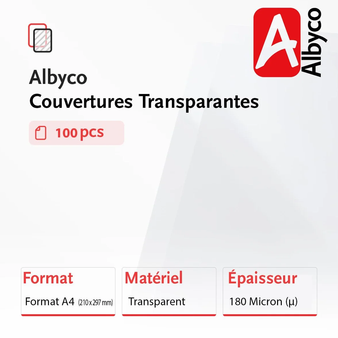 Albyco Couvertures Transparents brillants PVC 180 micron A4 210x297mm