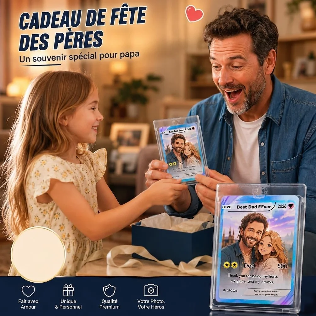 Carte Poke Personnalisée avec Photo pour Papa Cadeau Fête des Pères Portrait Personnalisable