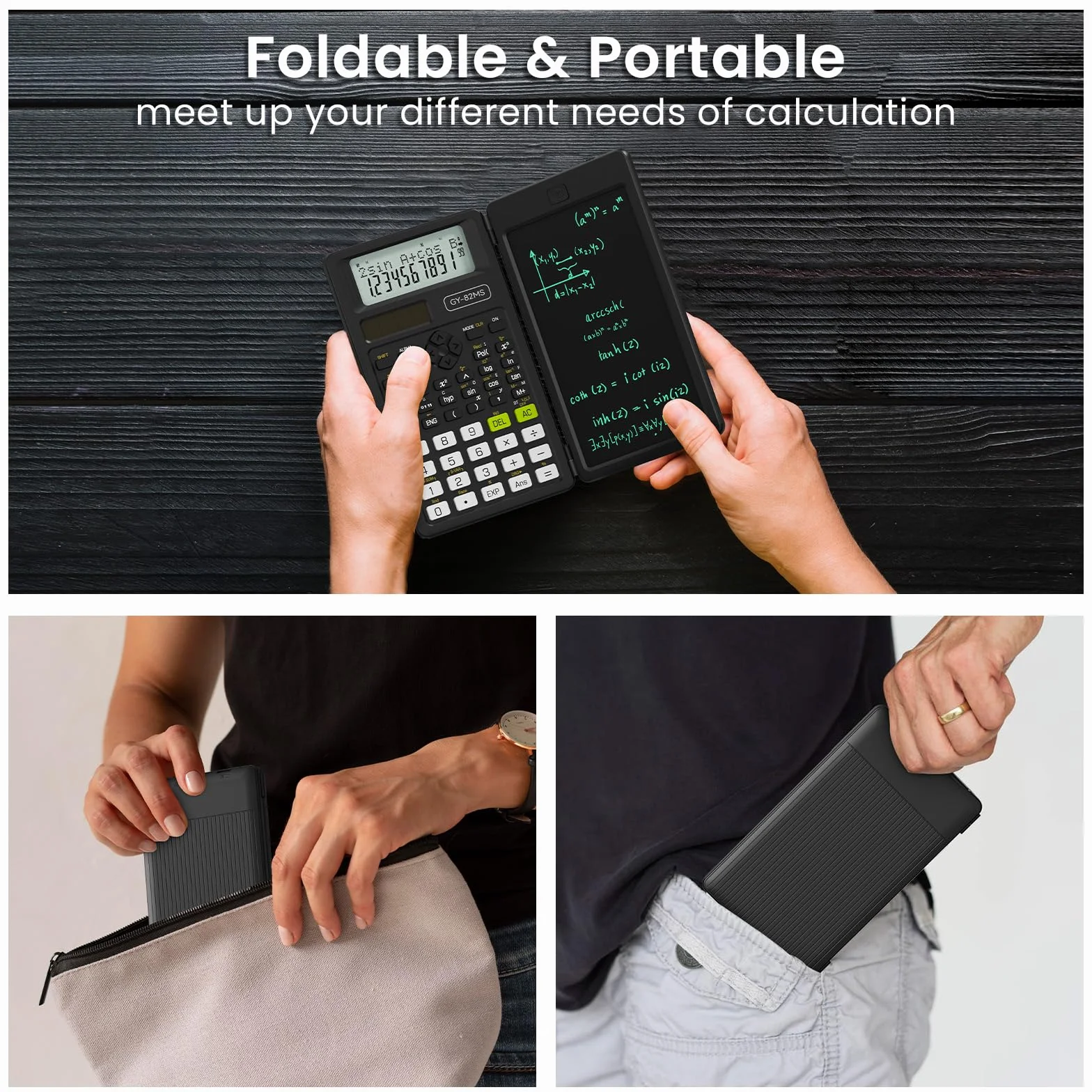 Calculatrice Scientifique ROATEE 82MS Plus Double Alimentation Solaire Pile LCD Réinscriptible Noir Clair