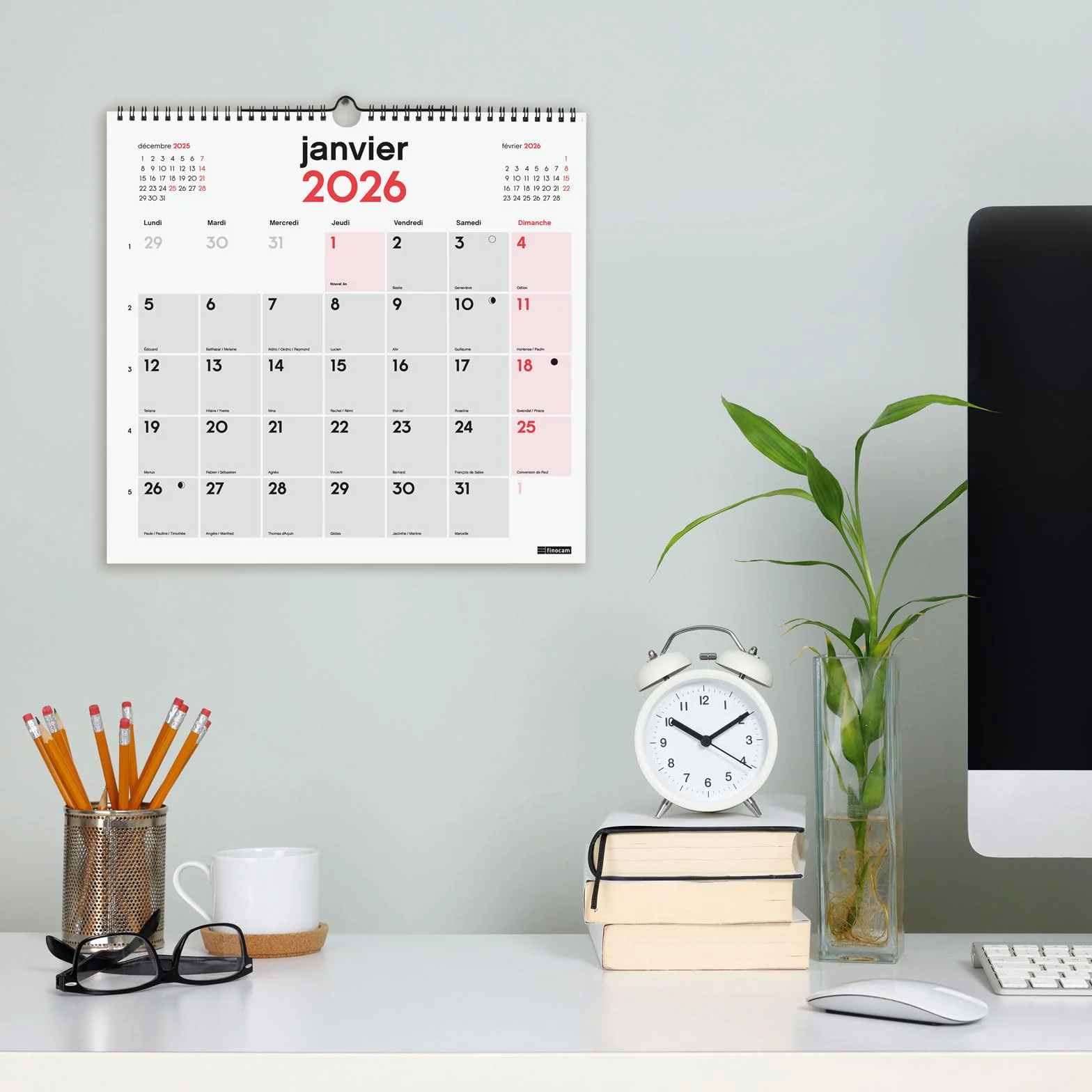 Calendrier mural 2026 1 mois par page Janvier-Décembre | Planificateur mensuel Neutre Français
