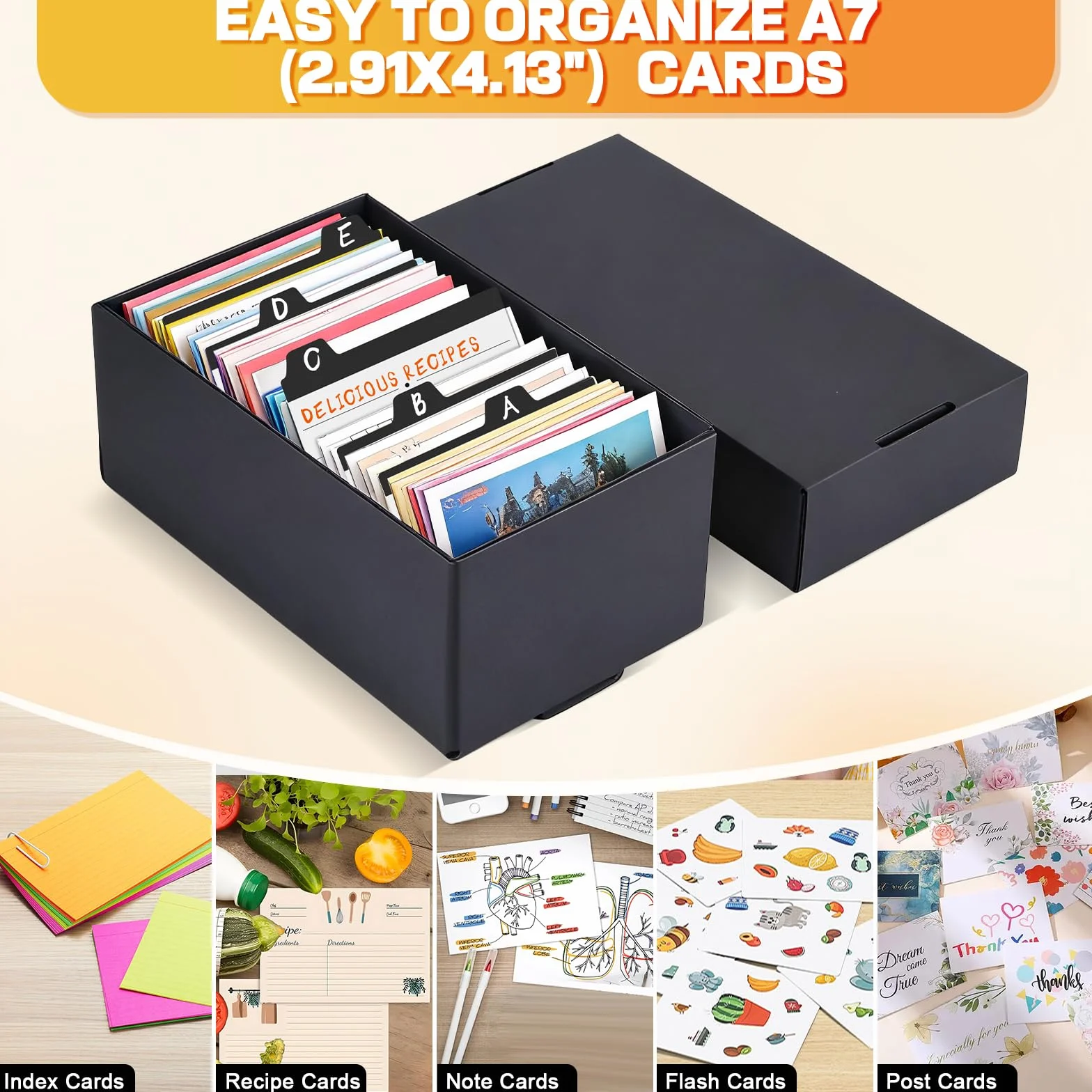 Boîtes À Fiches A7 112 Intercalaires 74×105mm Noir pour Flash Cards Organisation