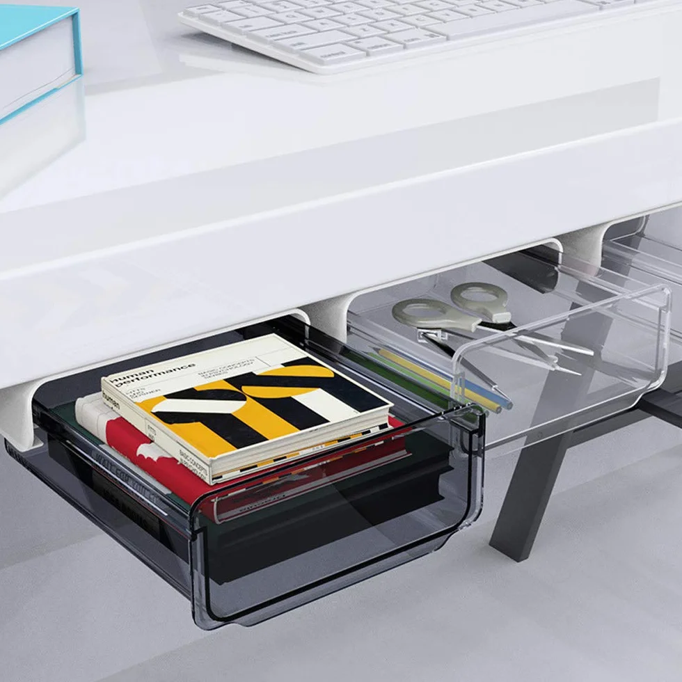 Tiroir Sous Bureau 2 Pièces Caché Suspendu Rangement Noir