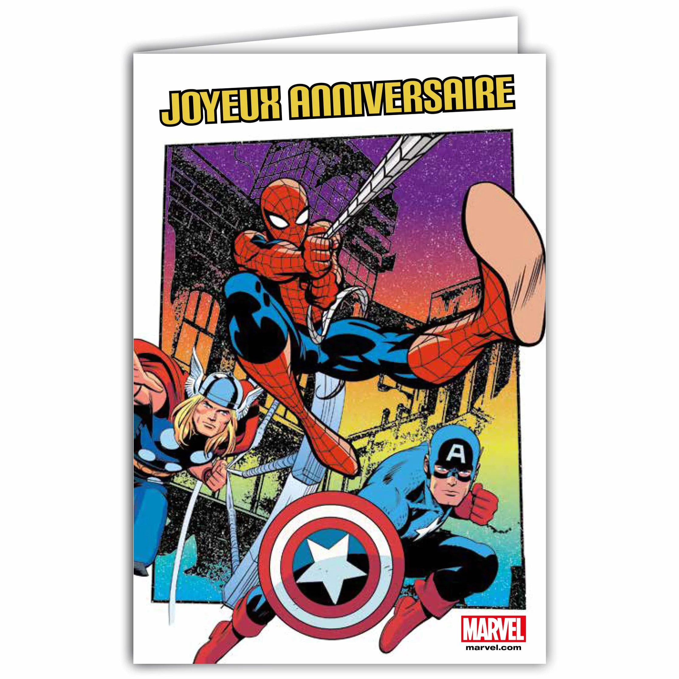 Carte ANNIVERSAIRE MARVEL Spiderman Captain America Officielle Super-héros Enfant Garçon 12x17,5cm Avec Enveloppe