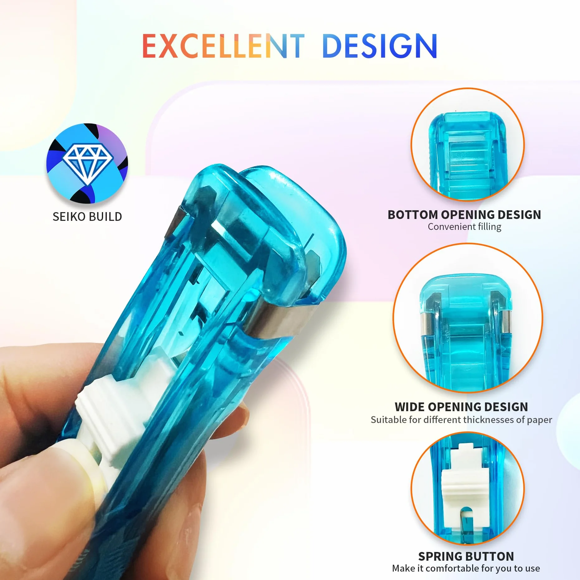Distributeur de pinces créatif rechargeable, avec 100 clips, pour bureau maison école (Bleu/blanc)