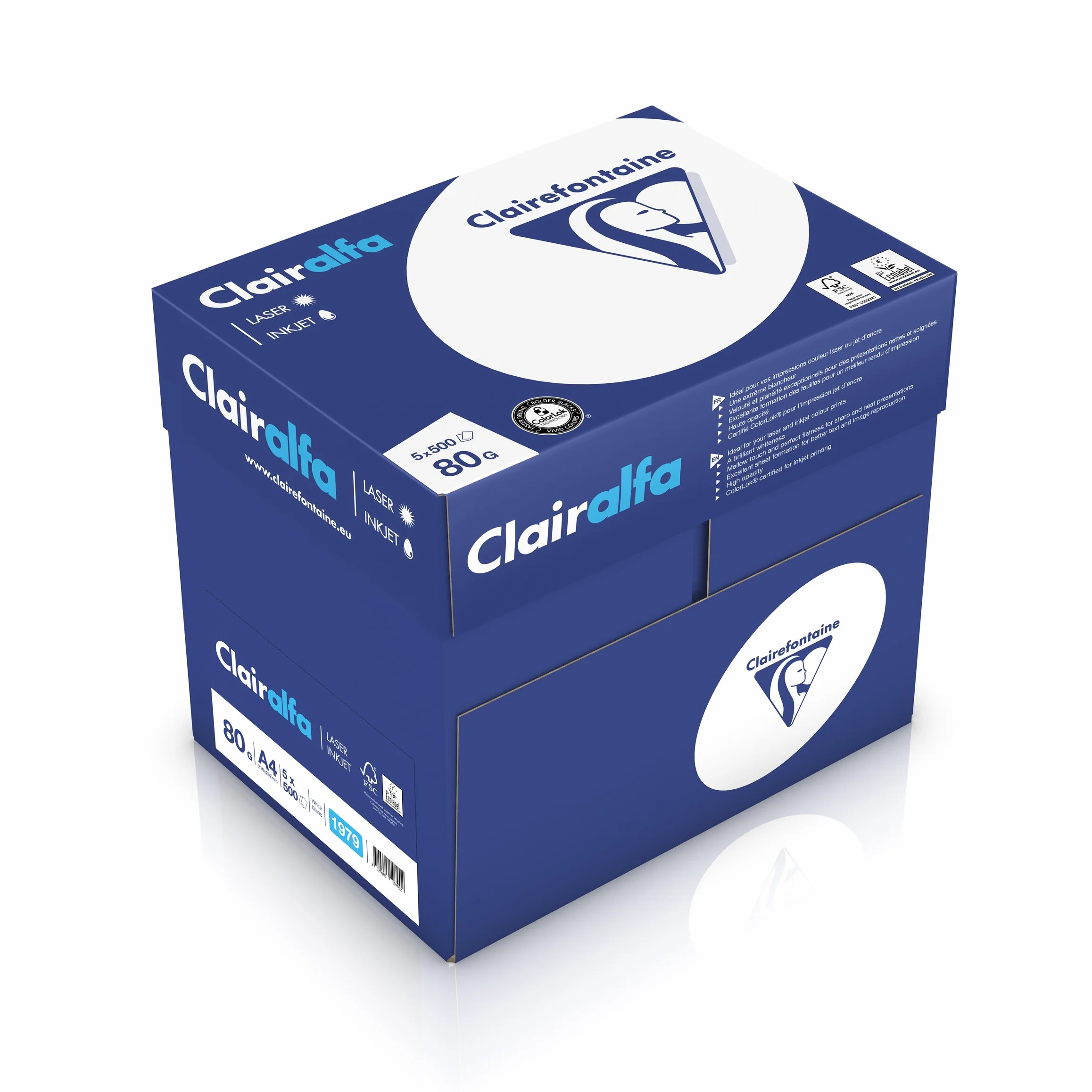 Clairefontaine 1979EC Clairalfa Papier A4 Blanc Lot de 5 Ramettes