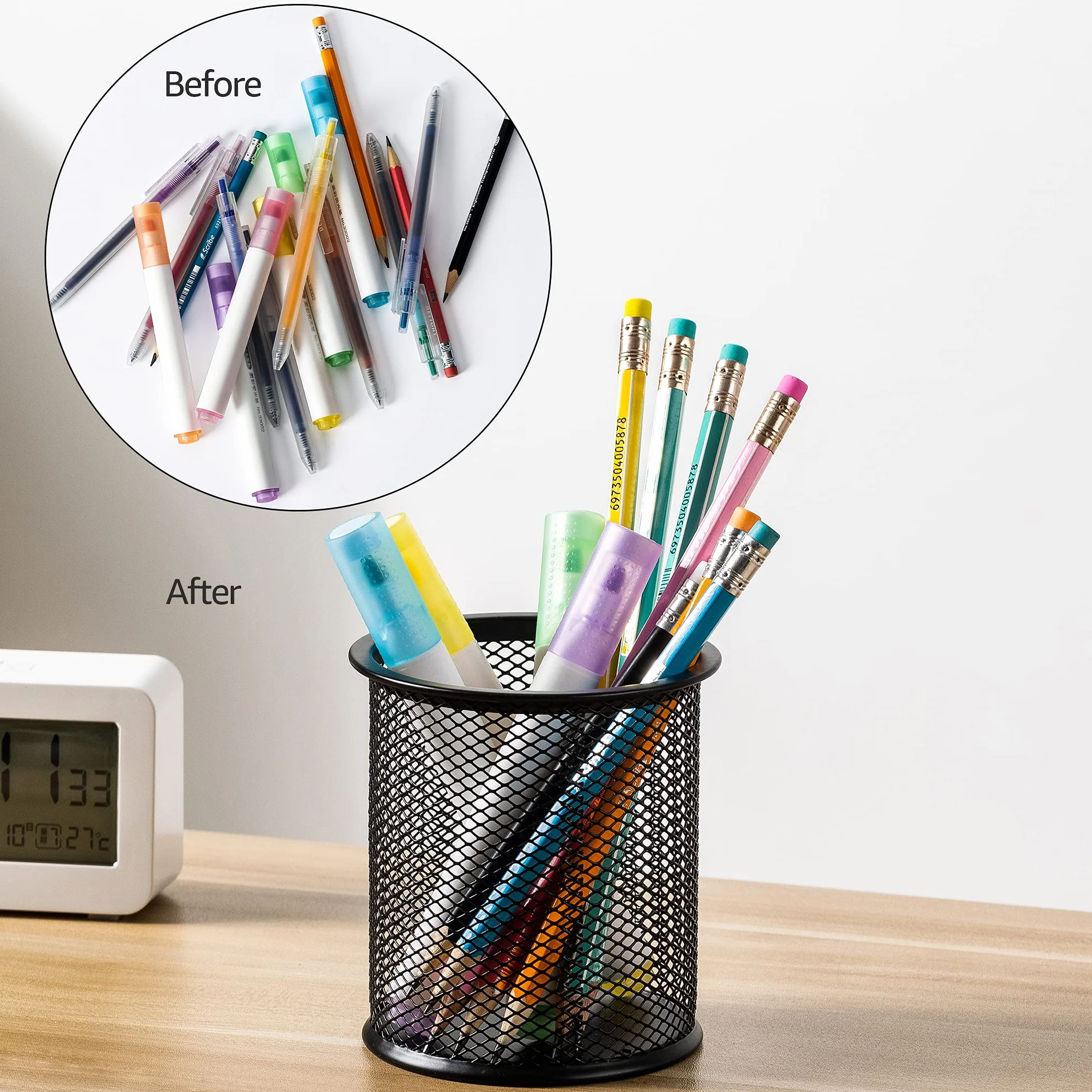 Amazon Basics Tasse à stylos en maille métallique, noir