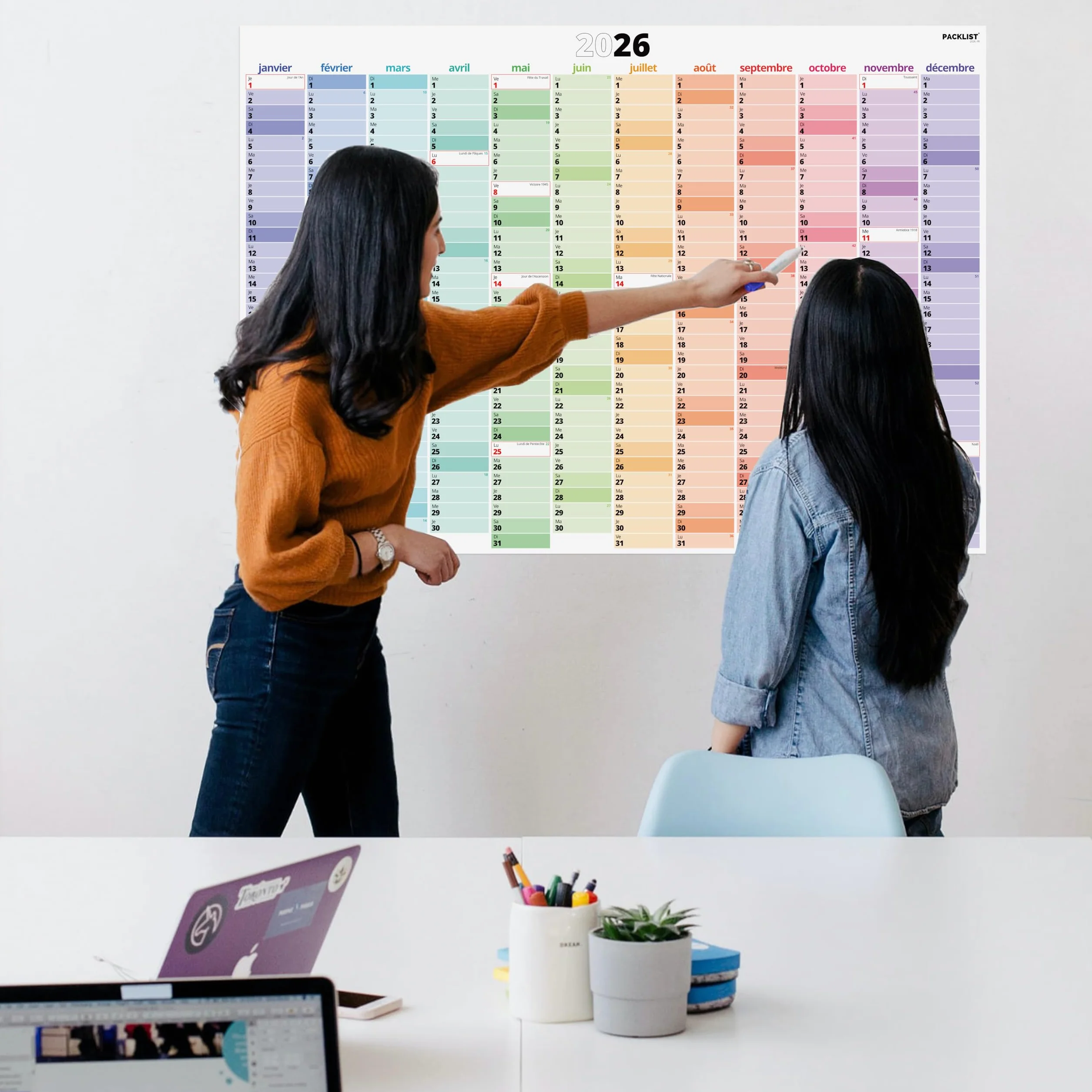Grand Calendrier Mural 2026 XXL 84x60 cm Planificateur Annuel A1 avec Jours Fériés France Planning Familial Bureau