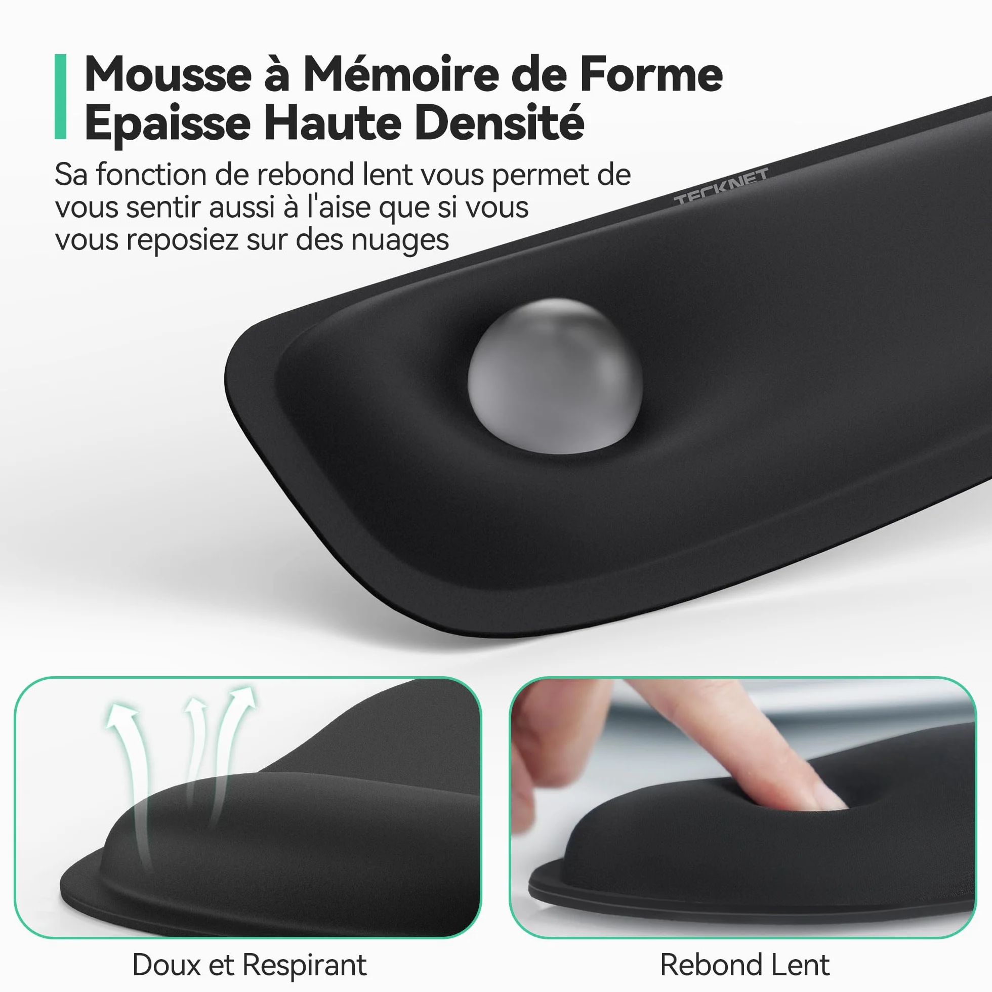 TECKNET Tapis de Souris et Repose-Poignet Clavier, Mouse Pad Ergonomique en Mousse à Mémoire Antidérapant Imperméable