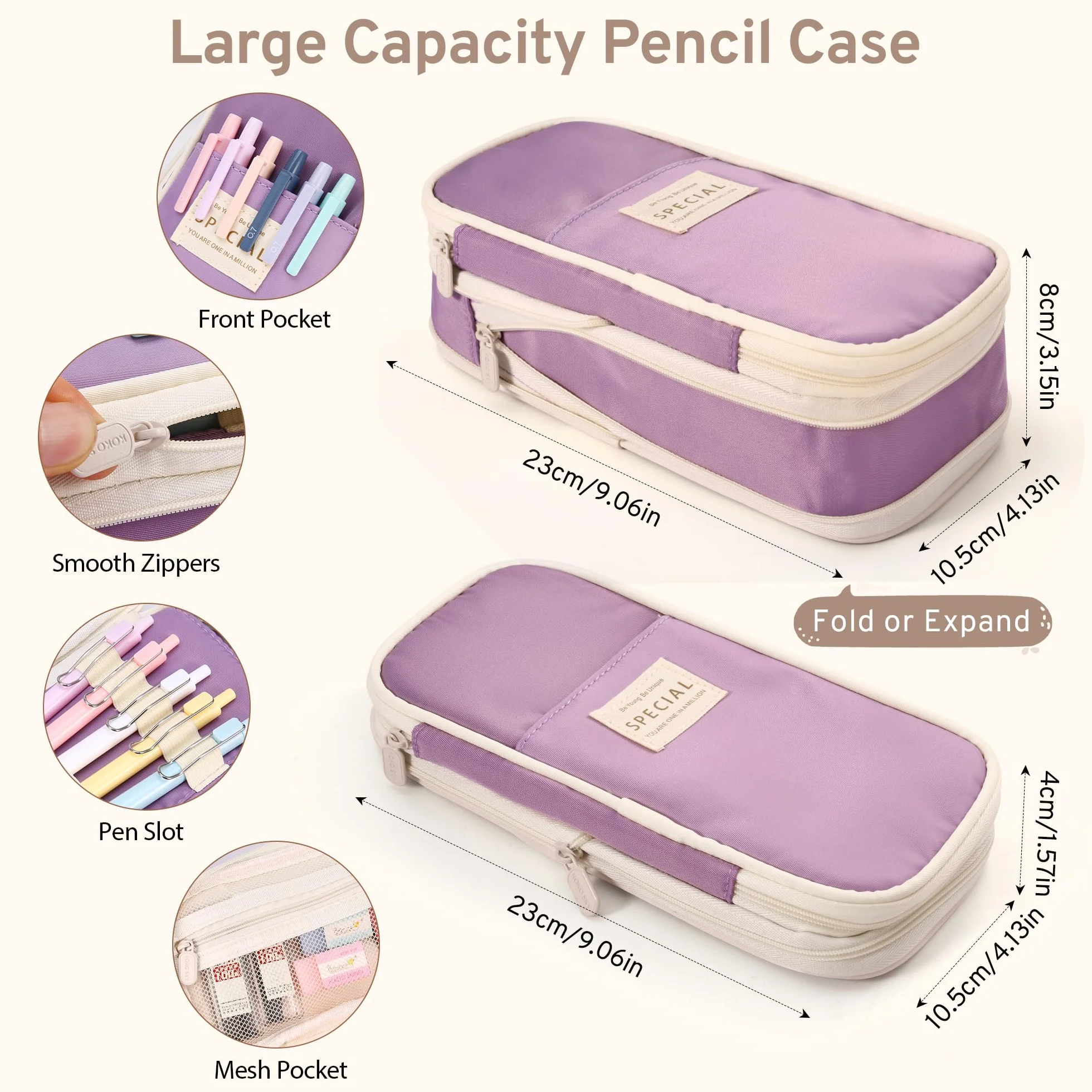 DazSpirit 62 Set de Papeterie Aesthetic avec Trousse Pliable, Surligneurs Pastel, Stylos Effaçables, Stylos Gel, Porte-mines, Notes Adhésives – Fournitures Scolaires Violet