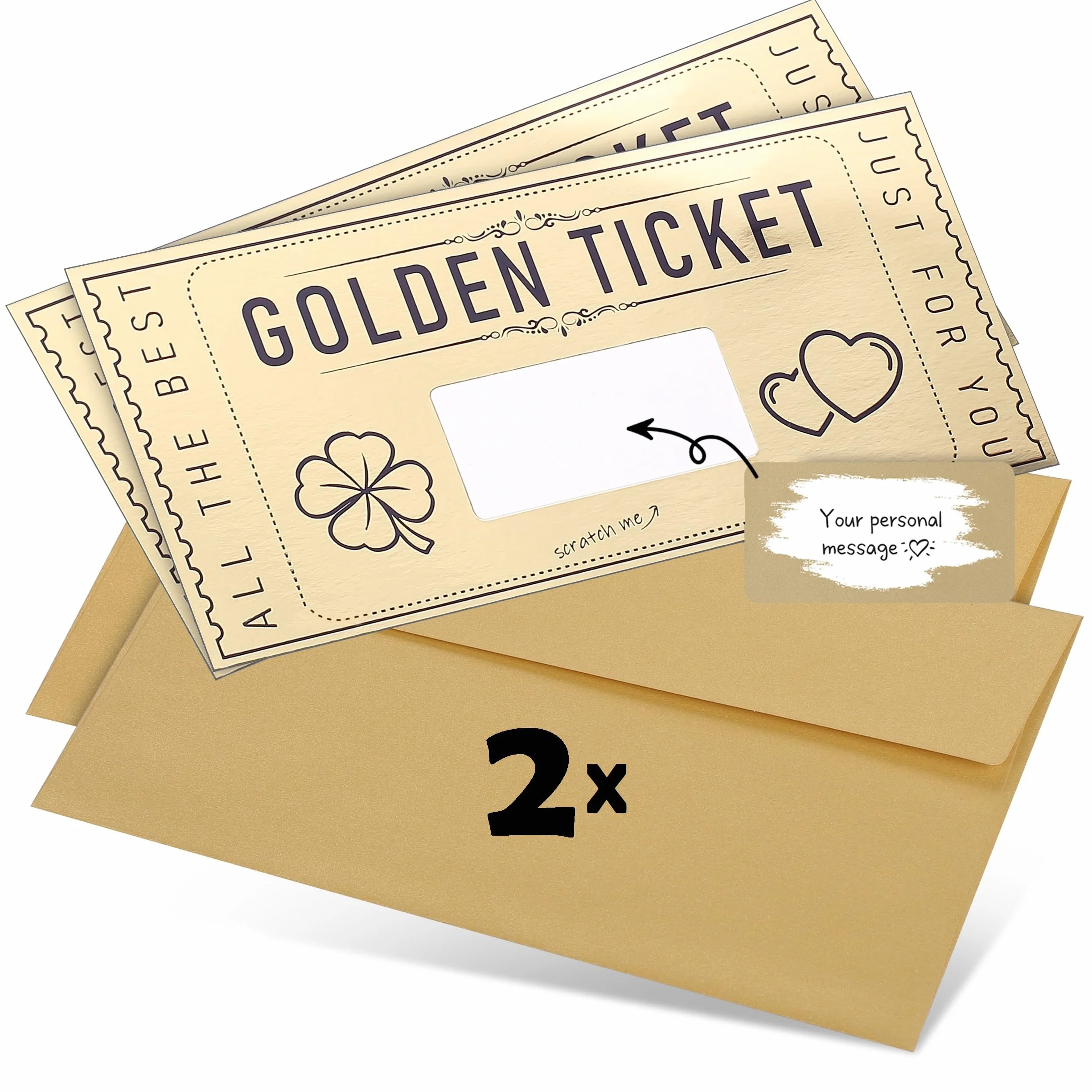 DasWas Carte à gratter Ticket d'Or - Carte Cadeau à Remplir avec Autocollant à Gratter - Cartes Cadeaux à Faire Soi-Même - Cadeau Personnalisé Enveloppe Scintillante