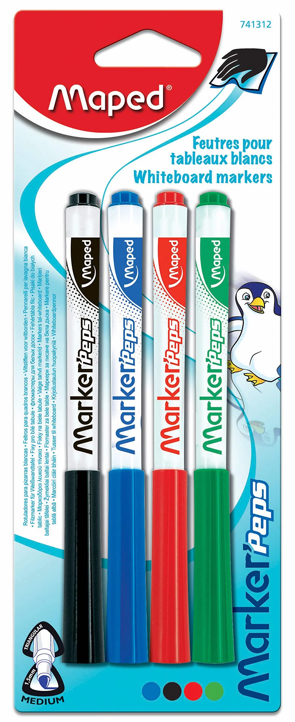 MAPED Marker'Peps 4 Feutres pour tableaux blancs 1,5 mm Assortis
