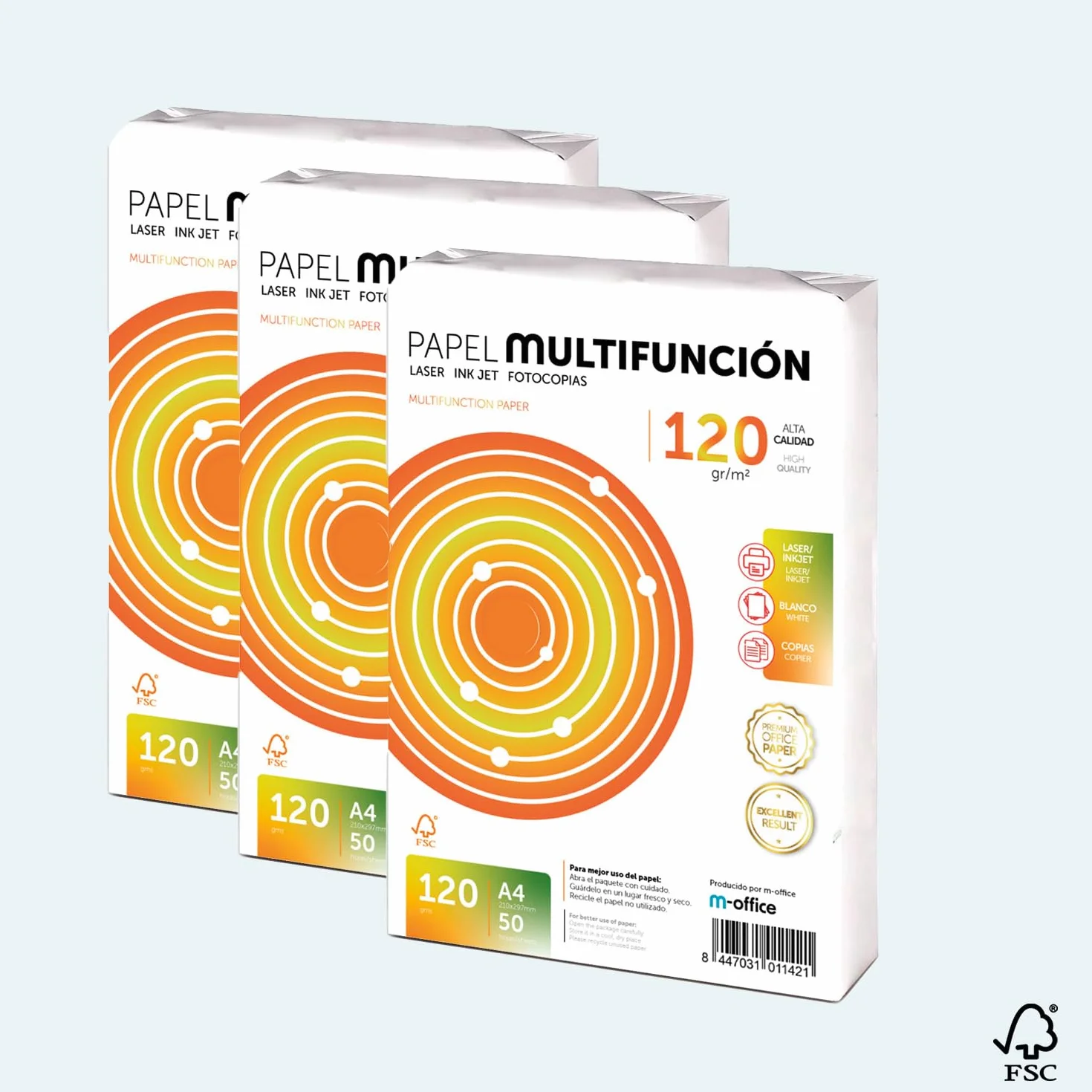 Papier A4 120g 50 feuilles multifonction pour imprimante laser jet d'encre photocopieuse fax bureau scolaire paquet m-office