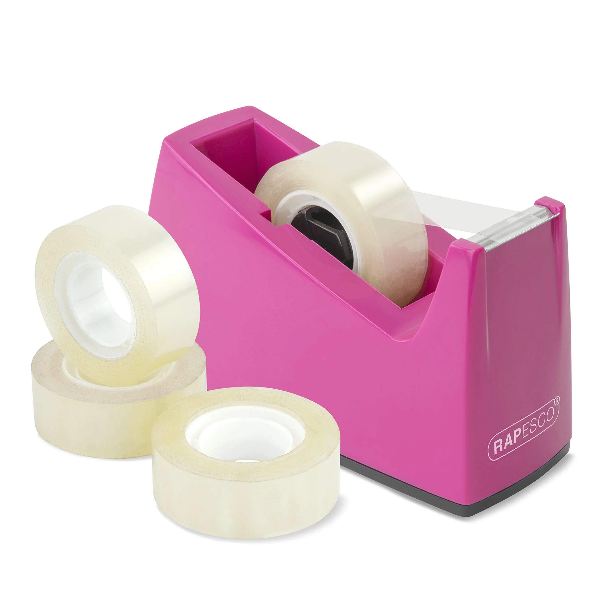 Rapesco 1621 Dévidoir de Ruban Adhésif 300, Noyau 25 mm, 4 Rouleaux, Rose Vif