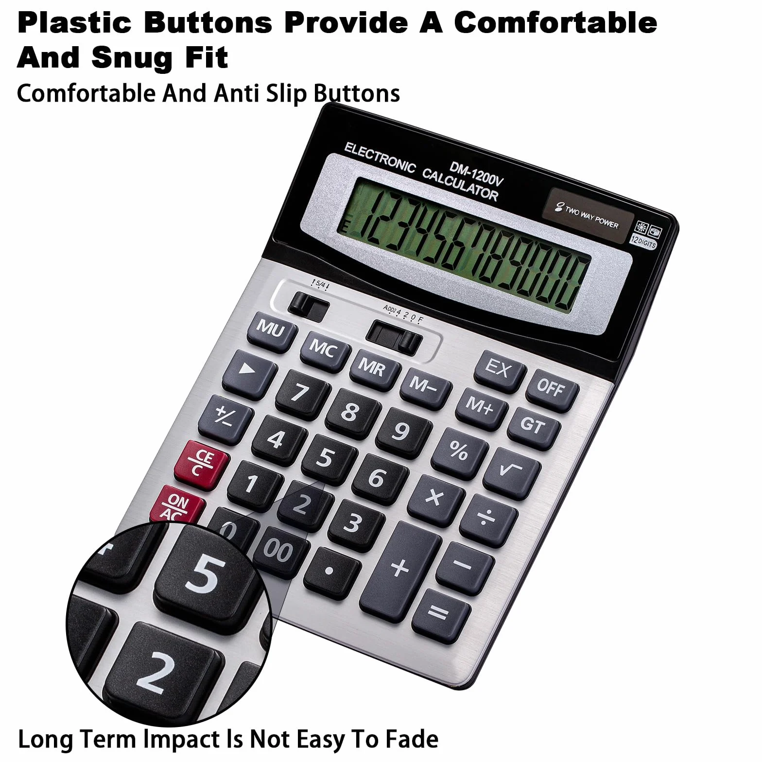 Calculatrice de bureau 12 chiffres grand écran LCD double énergie solaire et batterie YE1200V