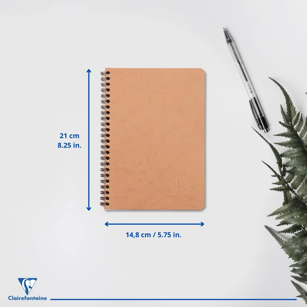 Clairefontaine Nomaddict Cahier à Spirale Tabac A5 14,8x21 cm 100 Pages Lignées Papier Blanc 90 g Couverture Carte Lustrée Grain Cuir