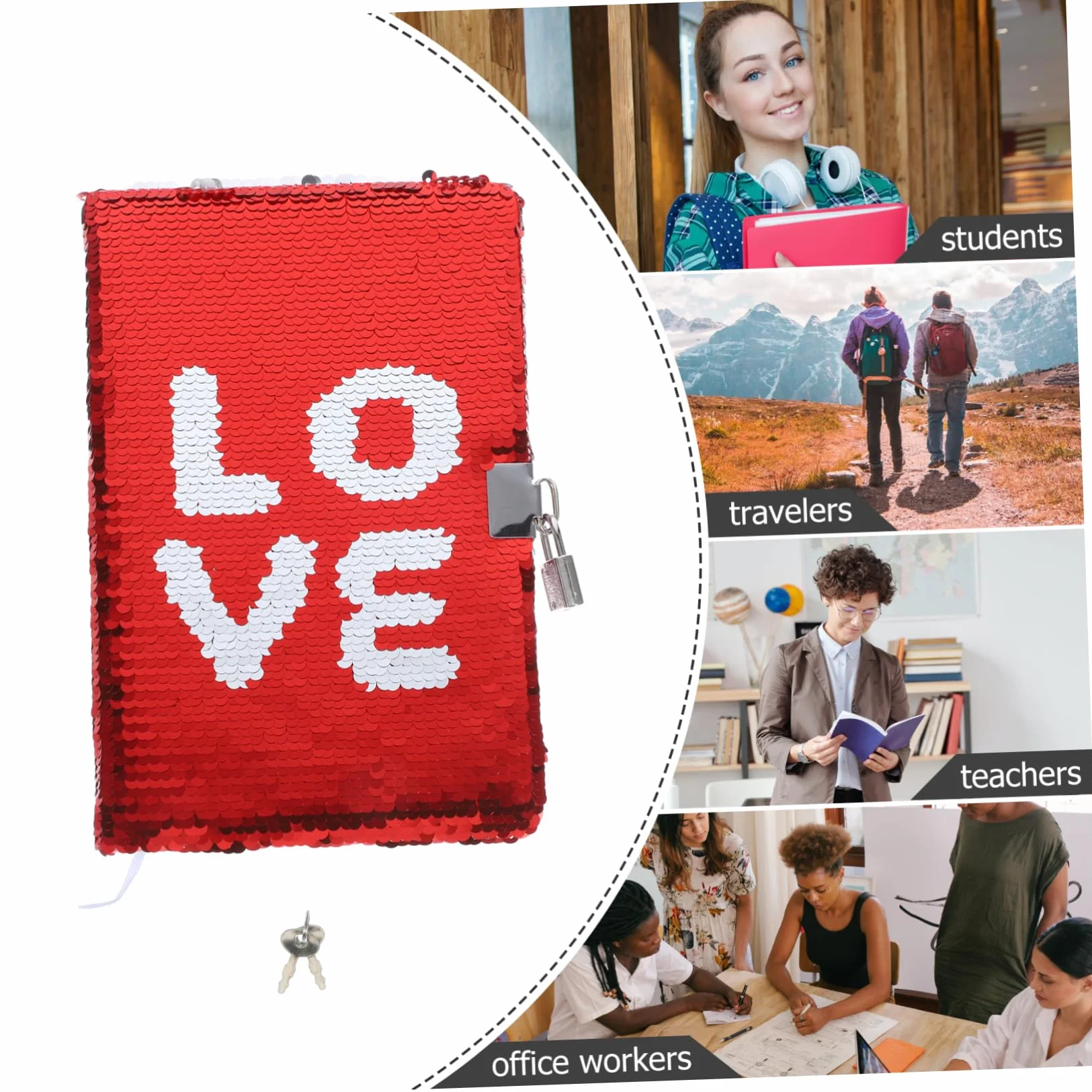 NUOBESTY Carnet de Notes A5 avec Serrure Intégrée, Sequins Rouges