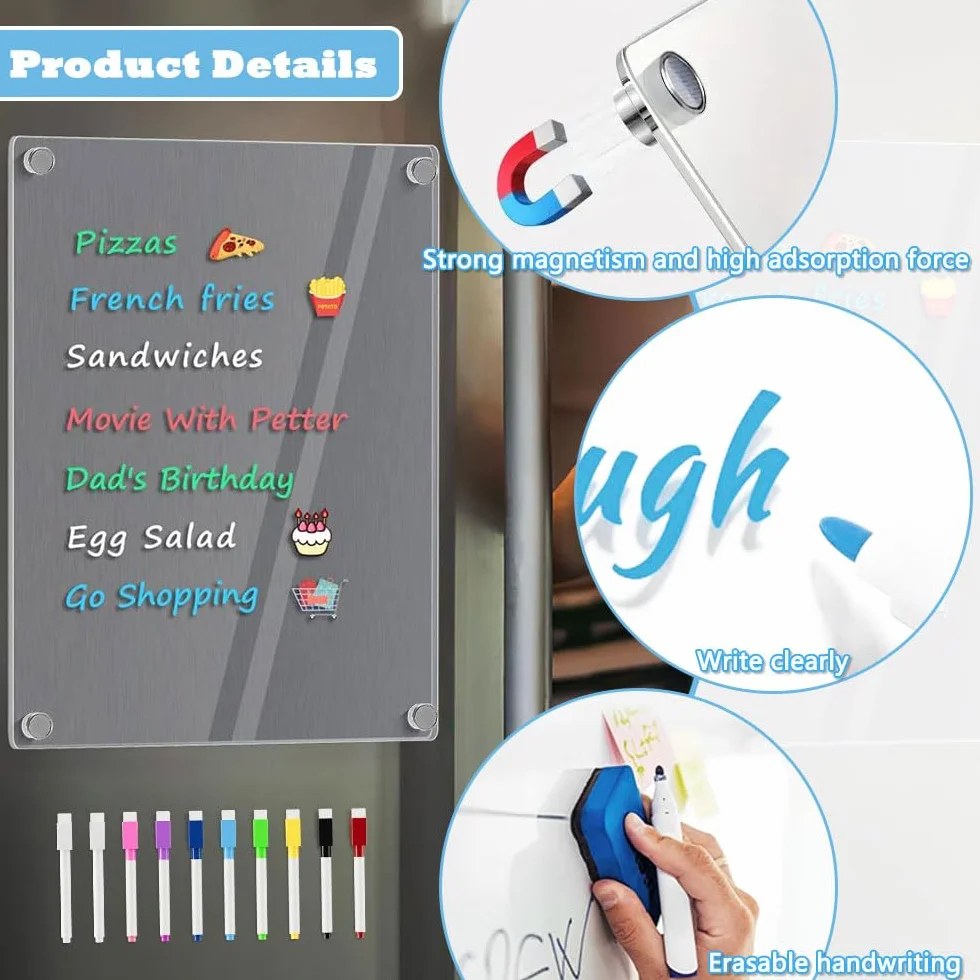 Calendrier Magnetique Frigo Transparent Tableau Magnétique en Acrylique 20 x 30 cm Effaçable avec Marqueurs et Gomme
