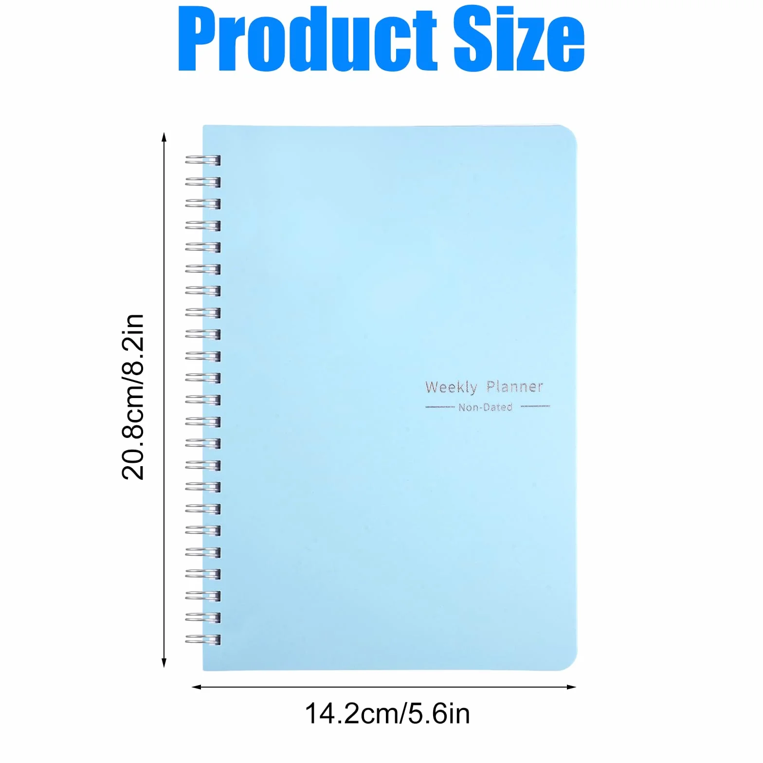 Agenda Hebdomadaire Non Daté 20,8x14,2 cm Semainier 2026 Spirale A5 Weekly Planner Couverture Imperméable Papier 100g/m² Bleu