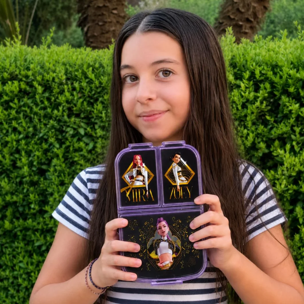 Stor Boîte à Goûter K-Pop Demon Hunters Rumi, Mira et Zoey Lunch Box Enfant 3 Compartiments Sans BPA 17x14x5 cm